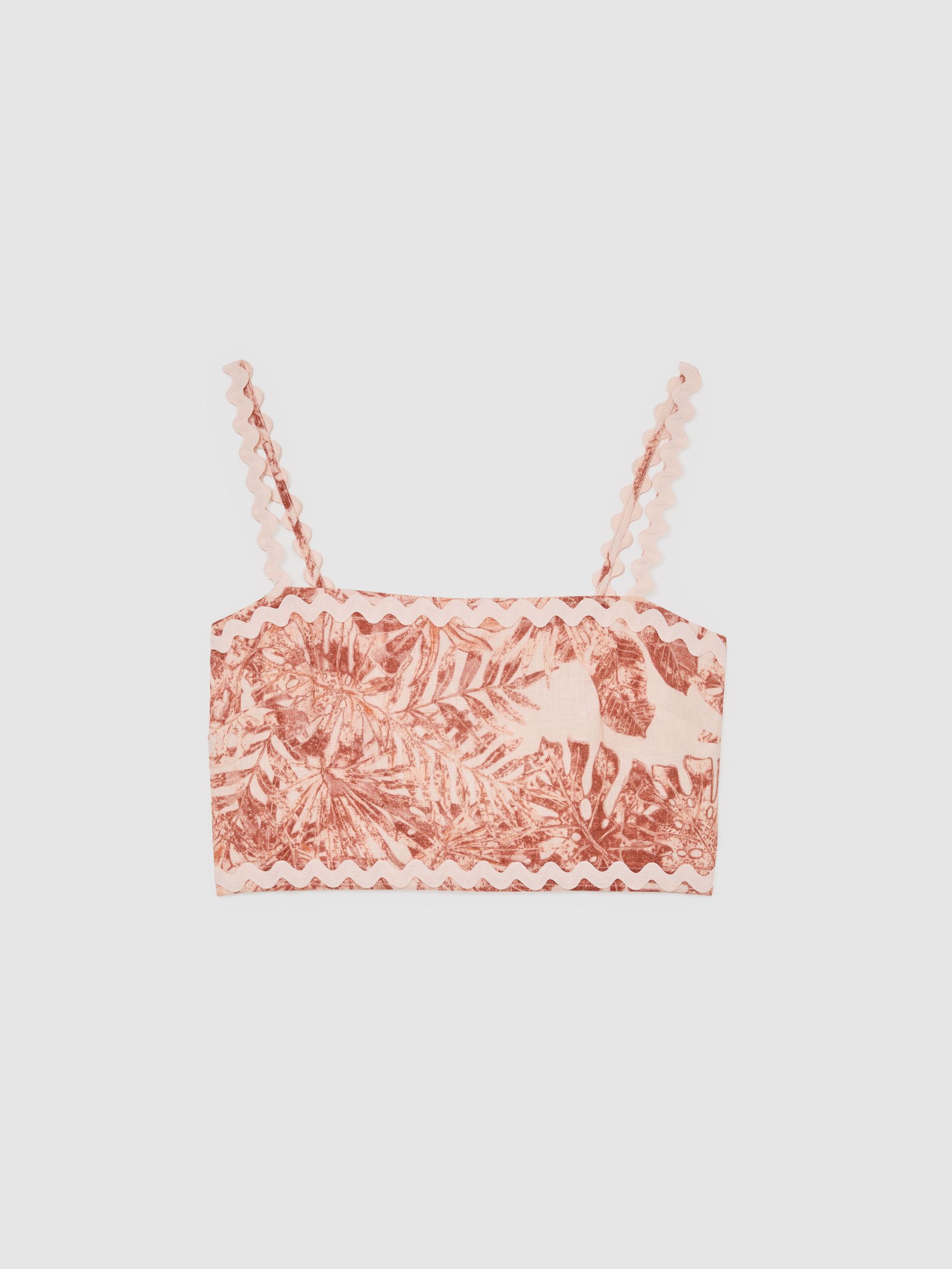 Linen Wave-Trim Cropped Cami Top in Pale Pink - image 1