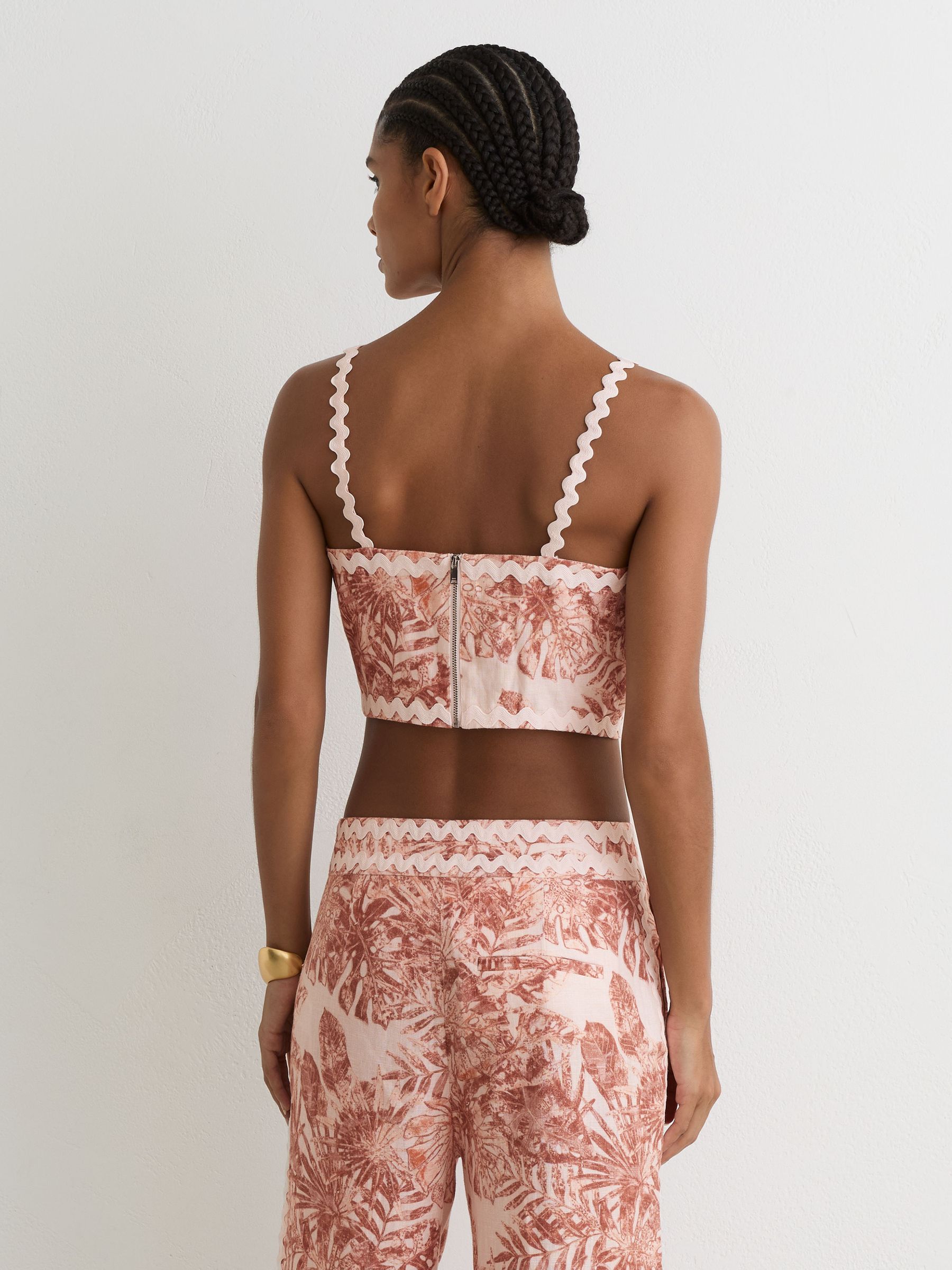 Linen Wave-Trim Cropped Cami Top in Pale Pink - image 4