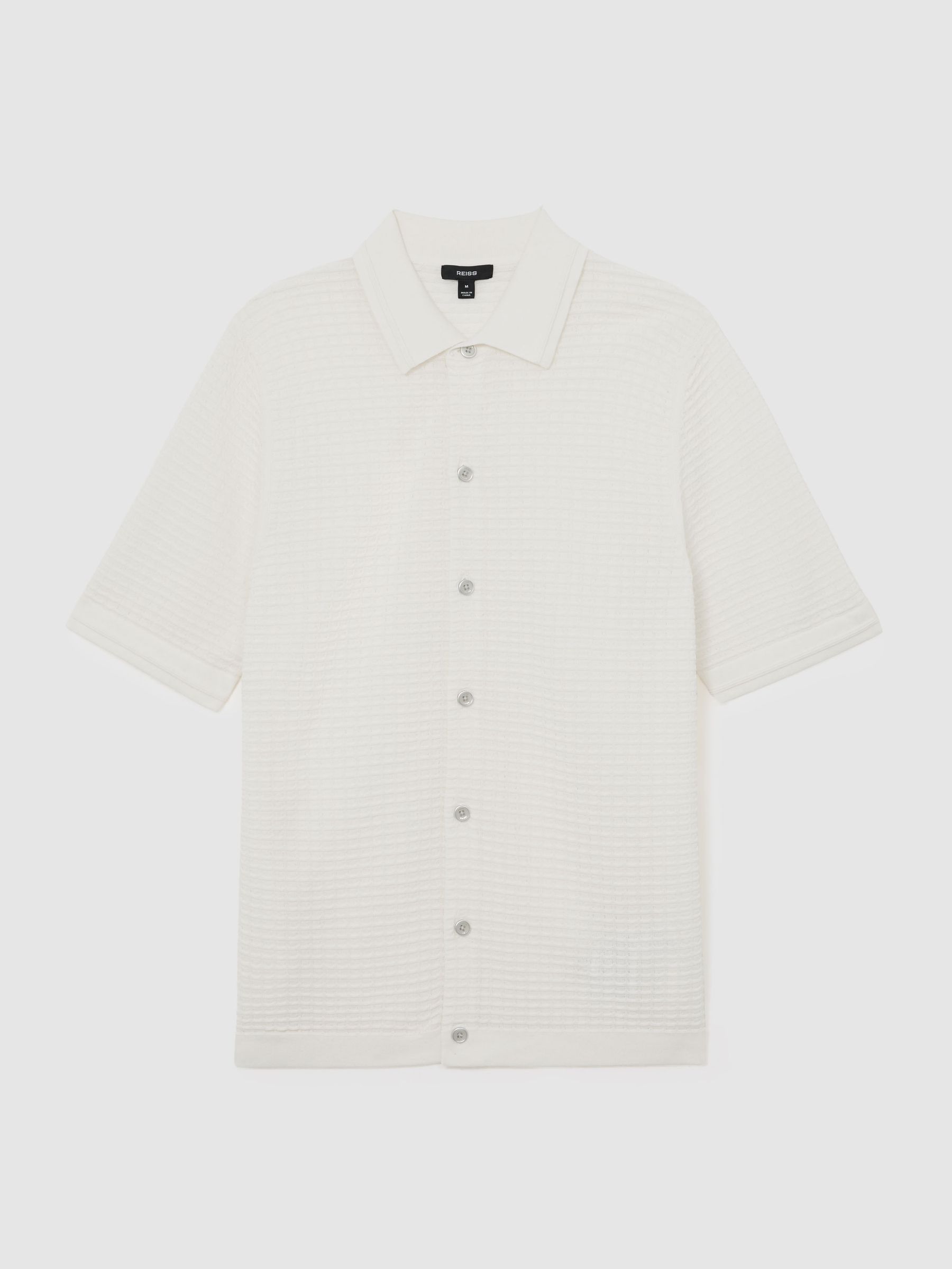 Textured-Knit Button-Through Shirt in White - Image 2 of 7