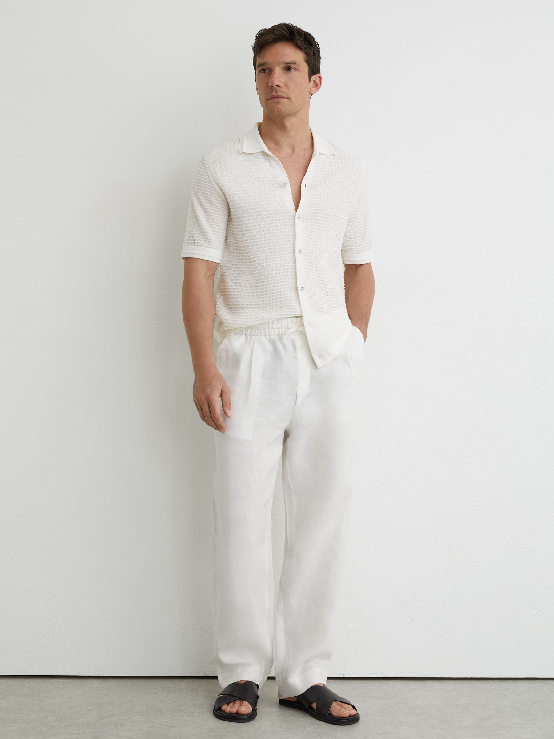 Textured-Knit Button-Through Shirt in White - Image 3 of 7
