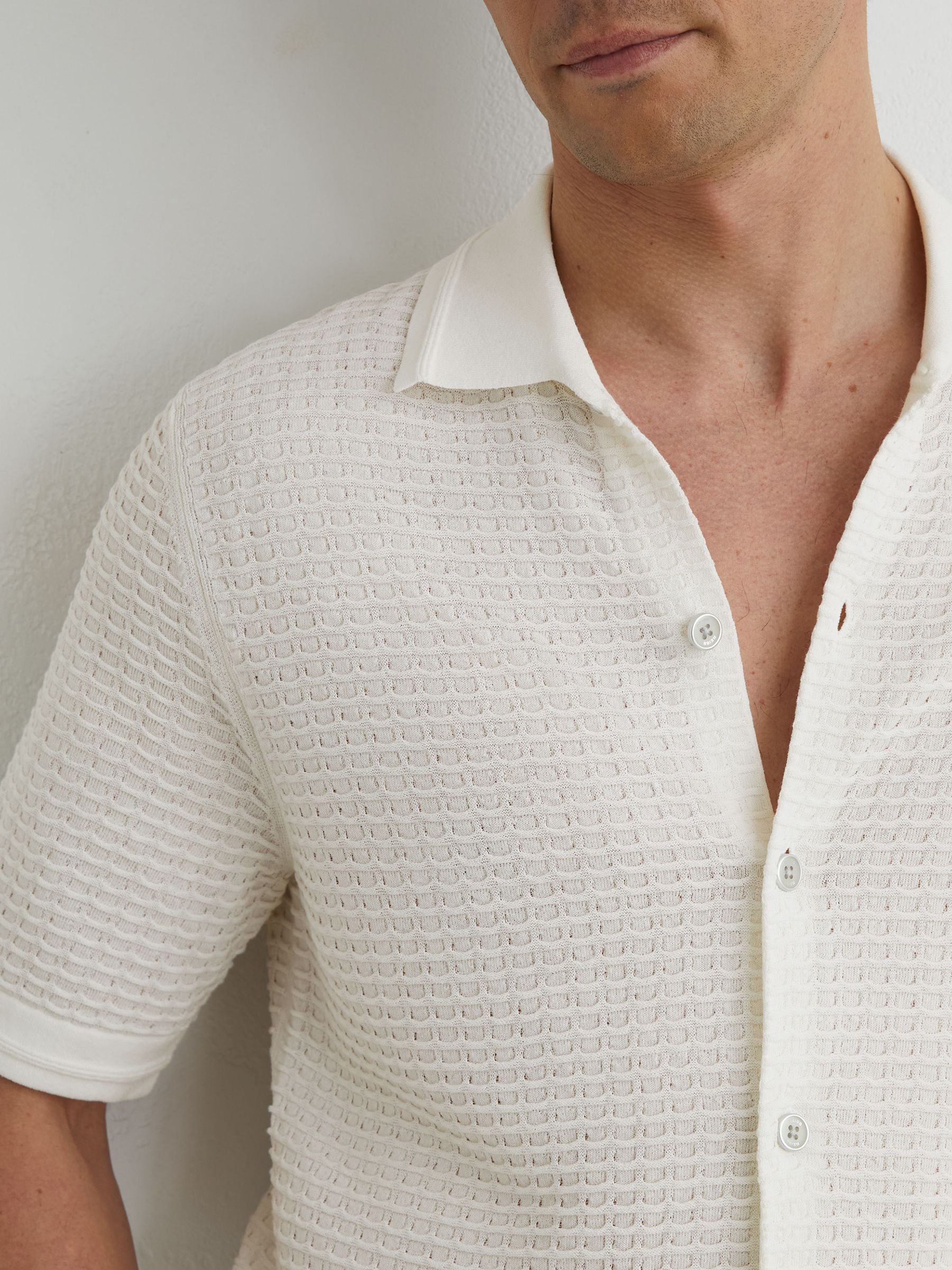 Textured-Knit Button-Through Shirt in White - Image 4 of 7