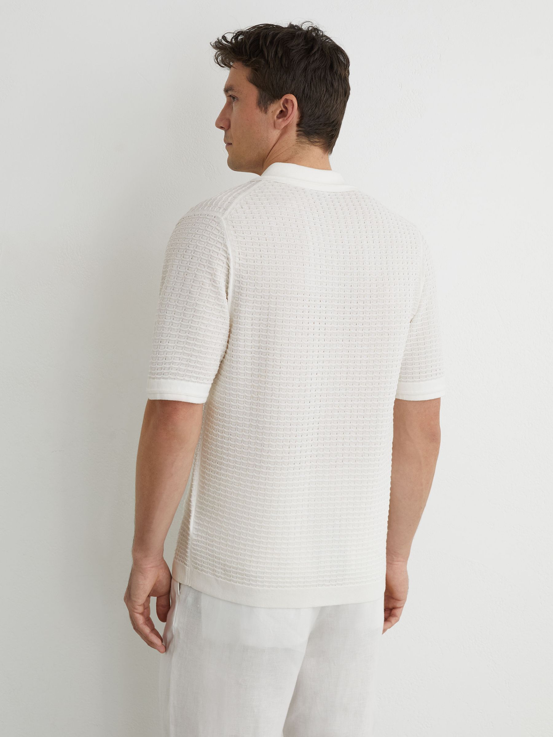 Textured-Knit Button-Through Shirt in White - Image 5 of 7