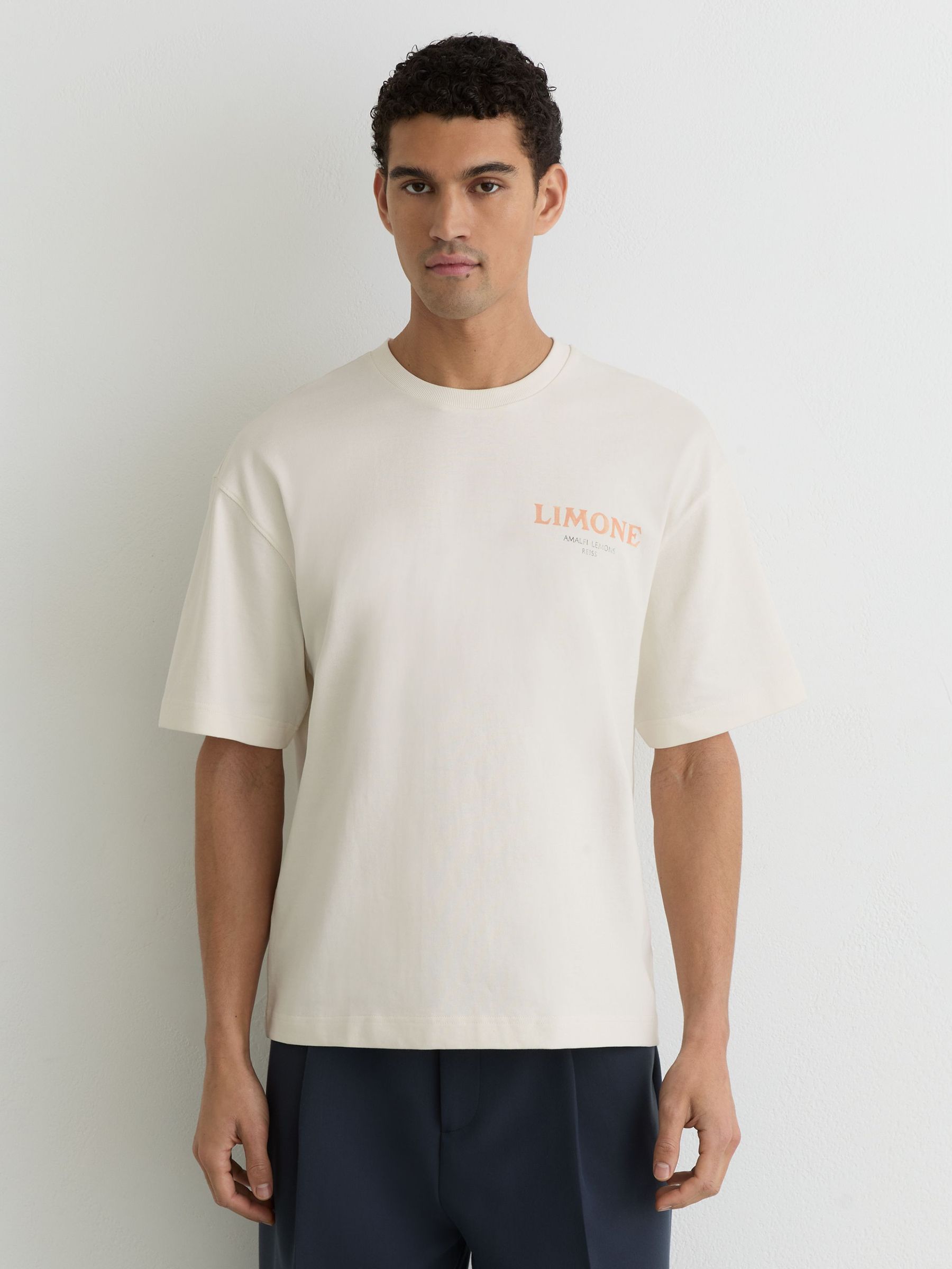 Cotton Lemon-Print Relaxed-Fit T-Shirt in White - Image 1 of 5