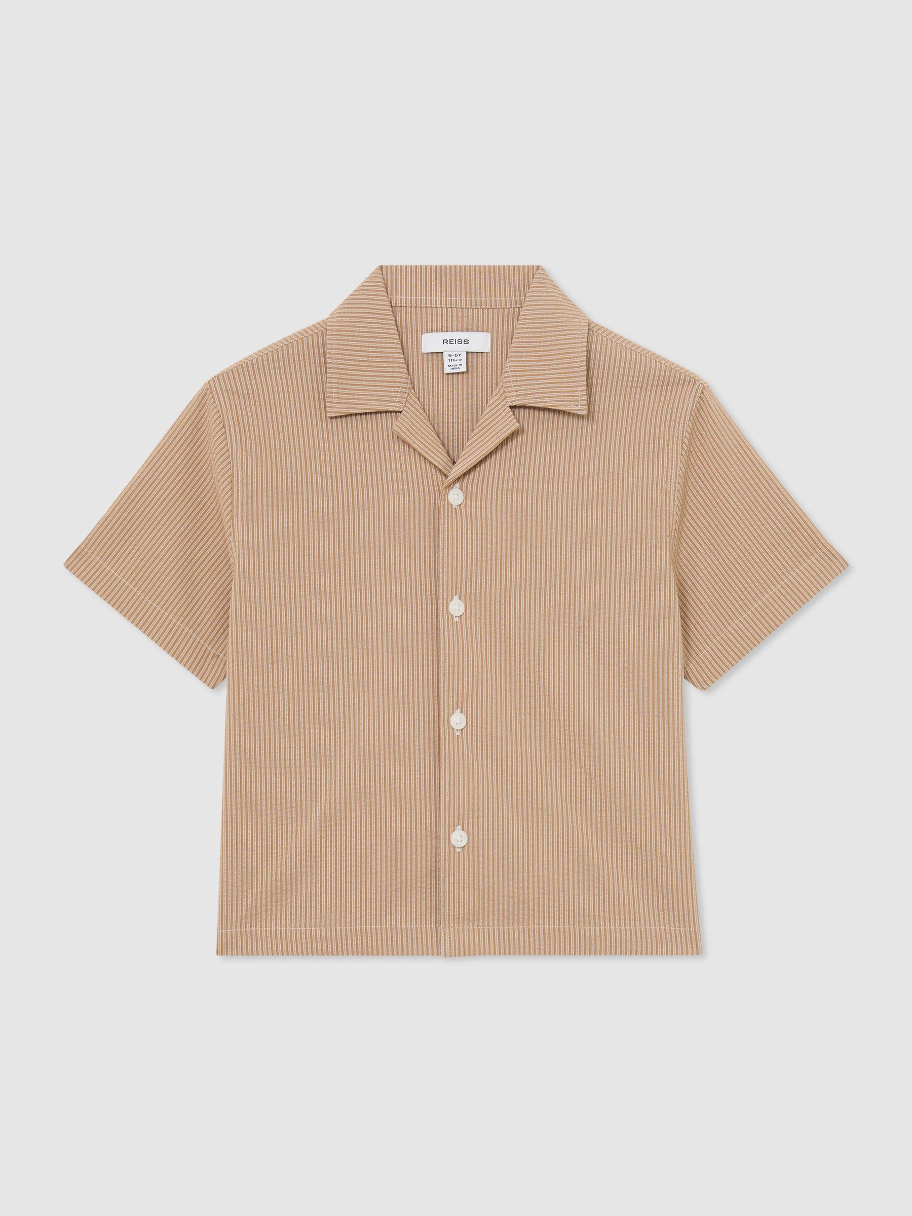 Striped Cuban-Collar Shirt in Taupe - Image 2 of 3