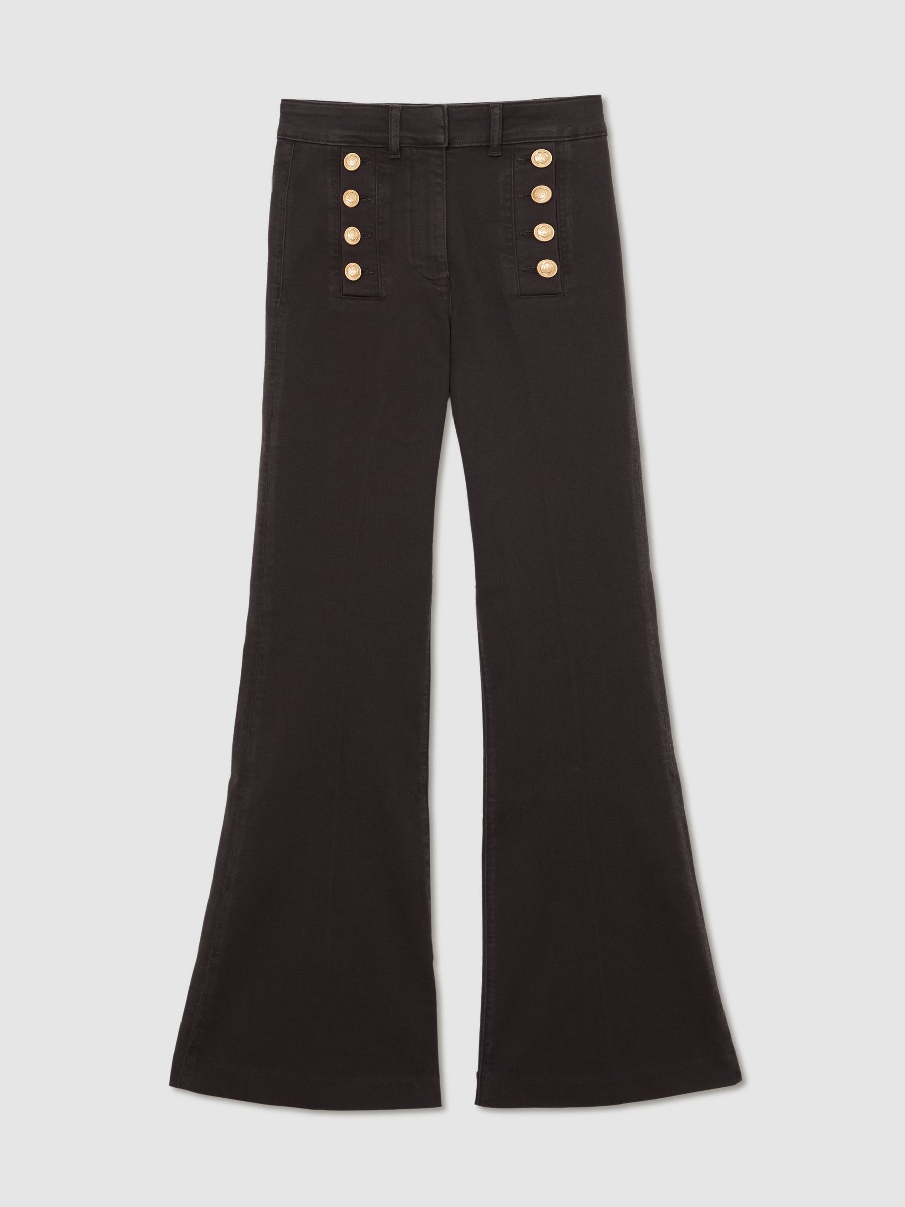 Button-Detail High-Rise Flared Jeans in Chocolate Brown - image 1