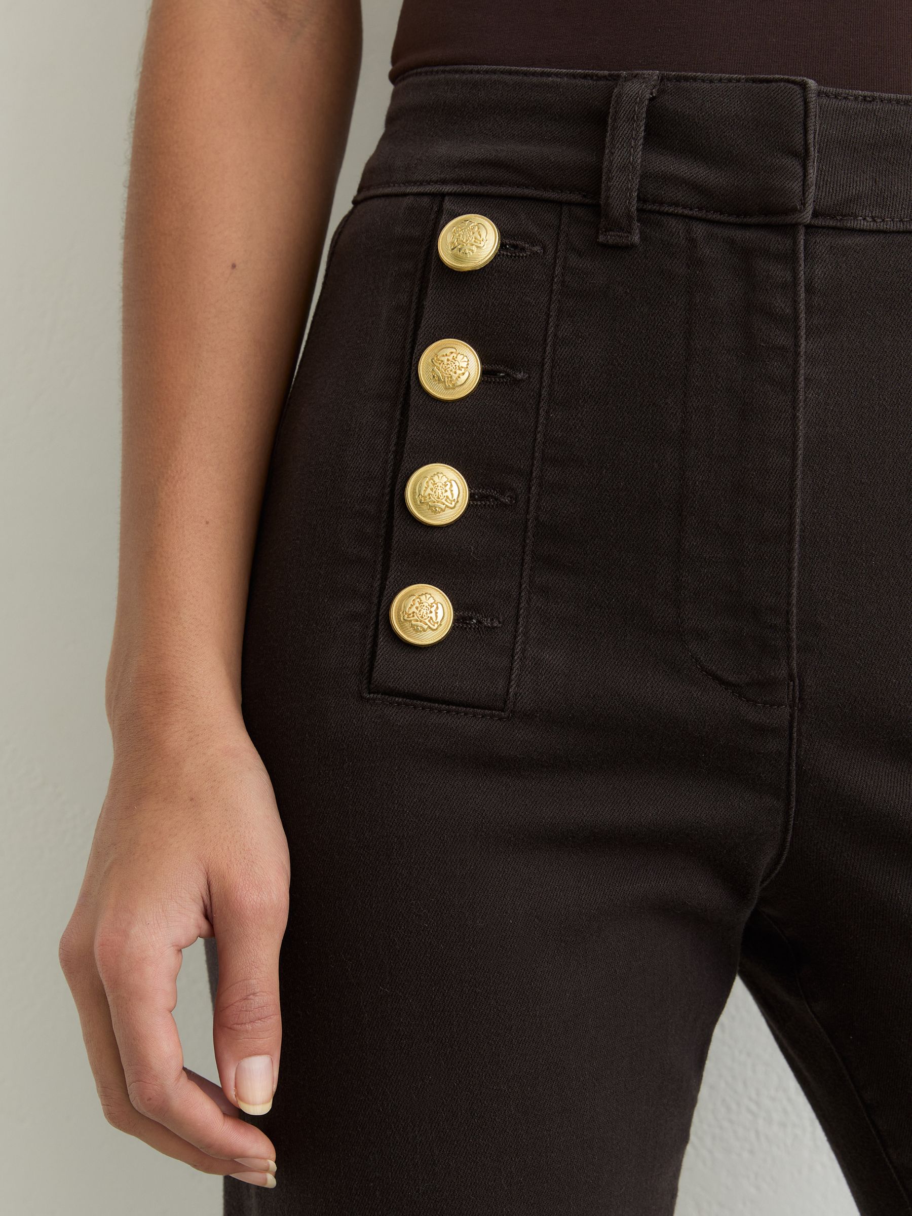 Button-Detail Flared Jeans in Chocolate Brown - Image 3 of 6