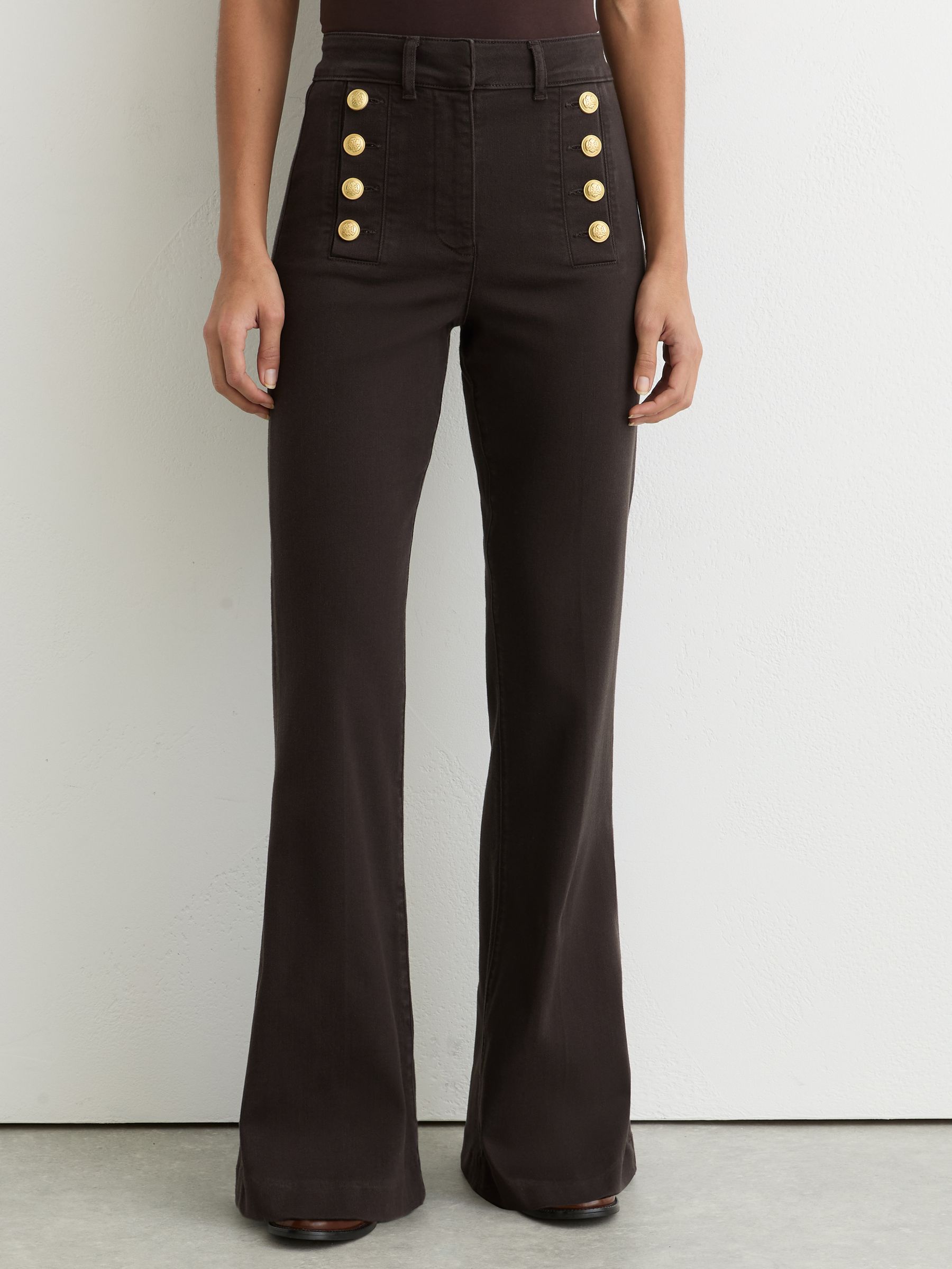 Button-Detail High-Rise Flared Jeans in Chocolate Brown - image 5