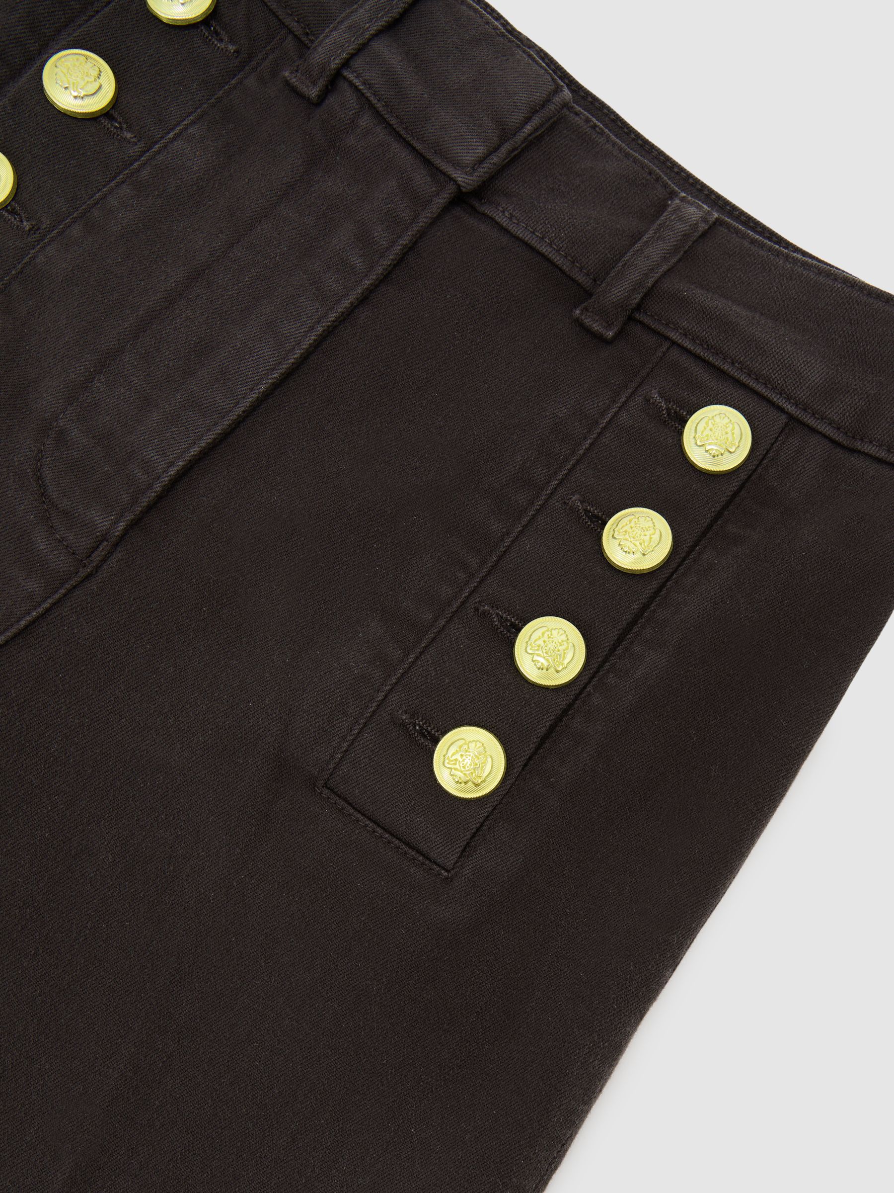 Petite Button-Detail High-Rise Flared Jeans in Chocolate Brown - image 4