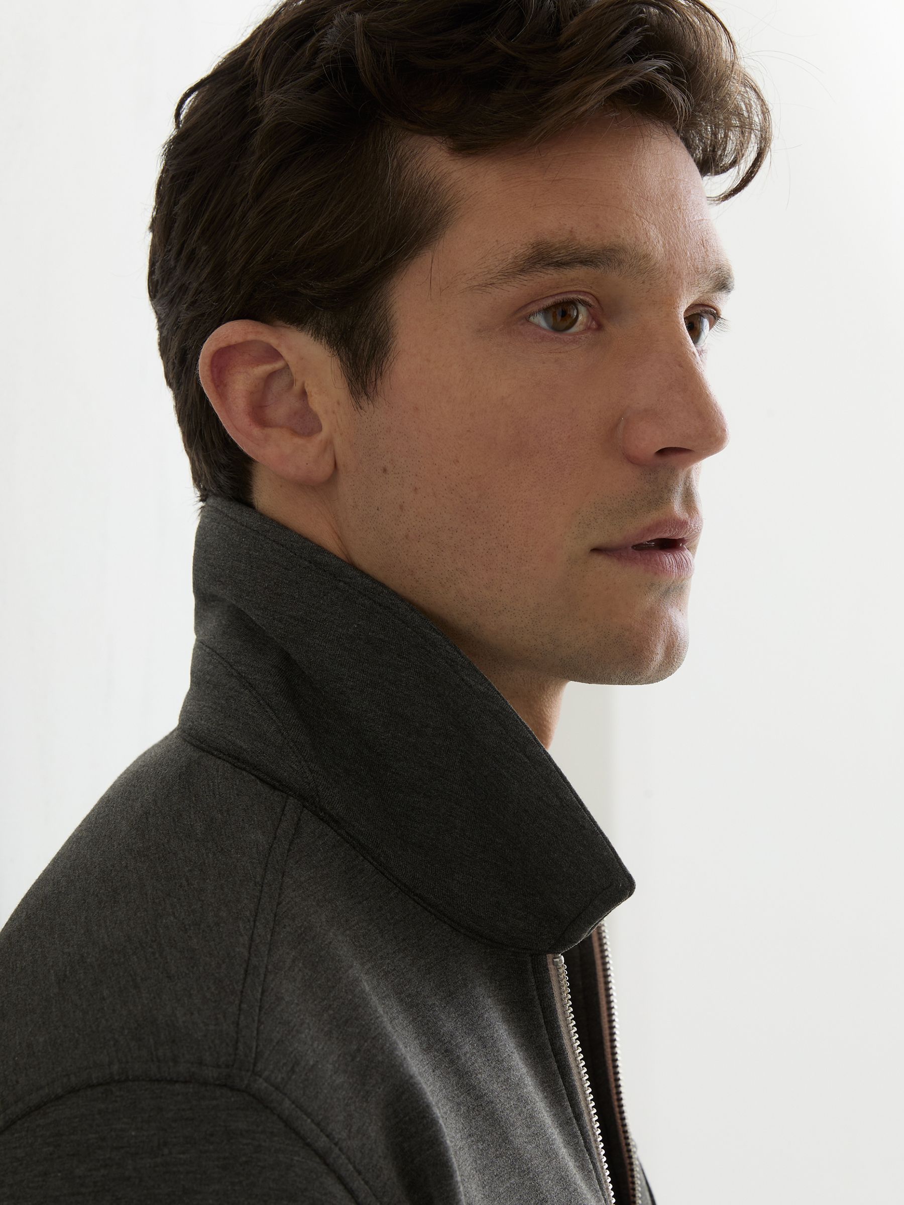 Premium Interlock Zip-Through Overshirt in Charcoal Melange - Image 4 of 8