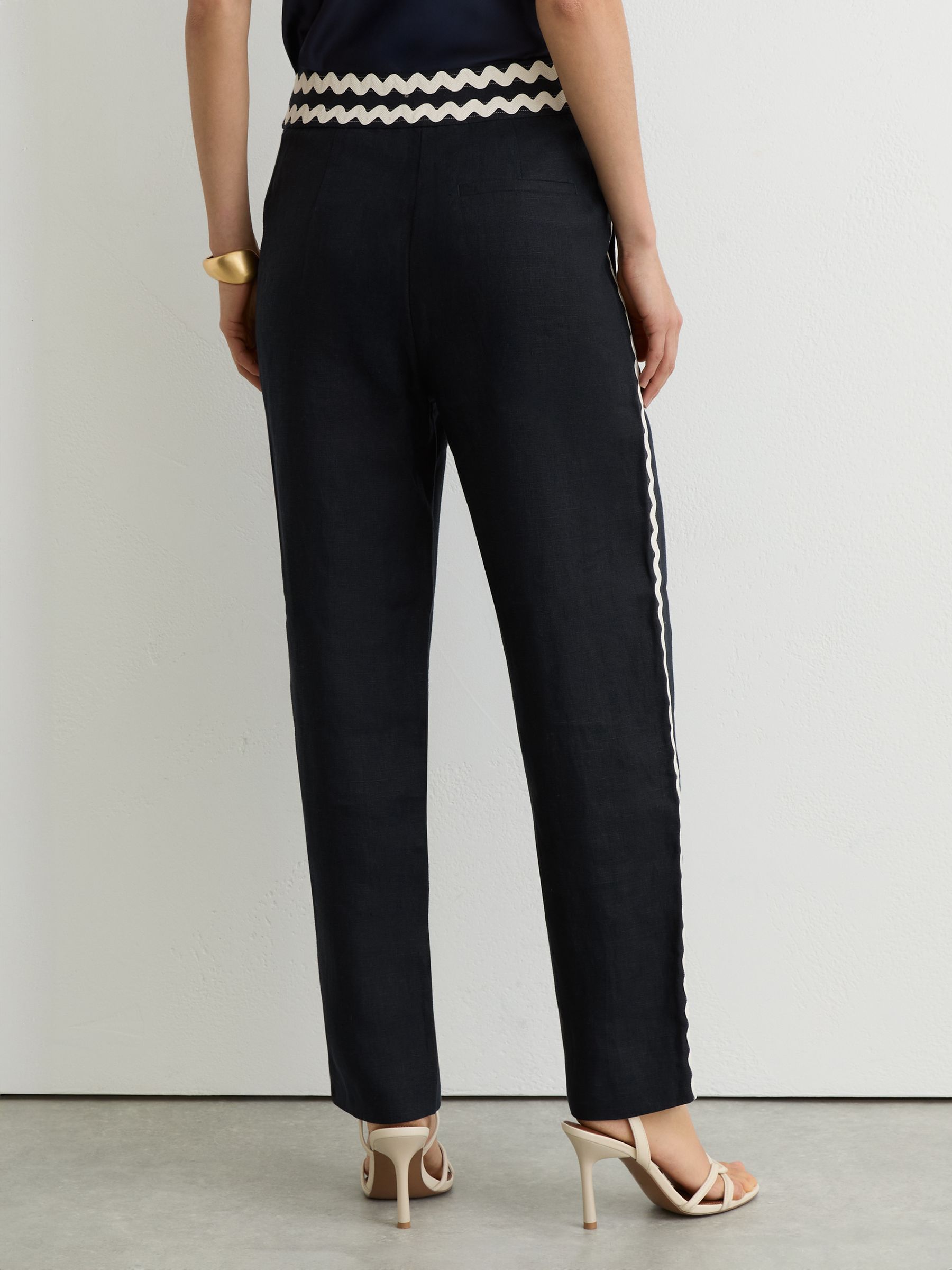 Linen Wave-Trim Tapered Trousers in Navy - image 5