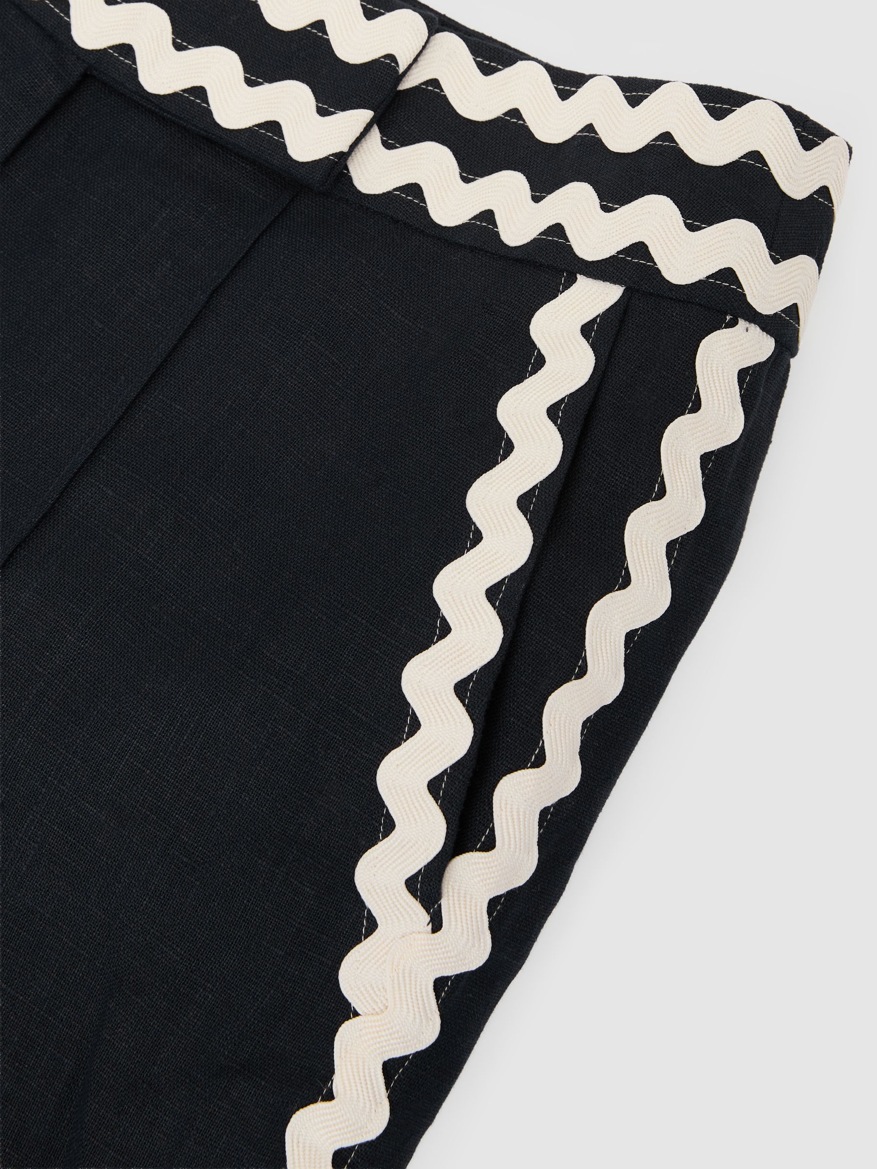 Linen Wave-Trim Tapered Trousers in Navy - image 4