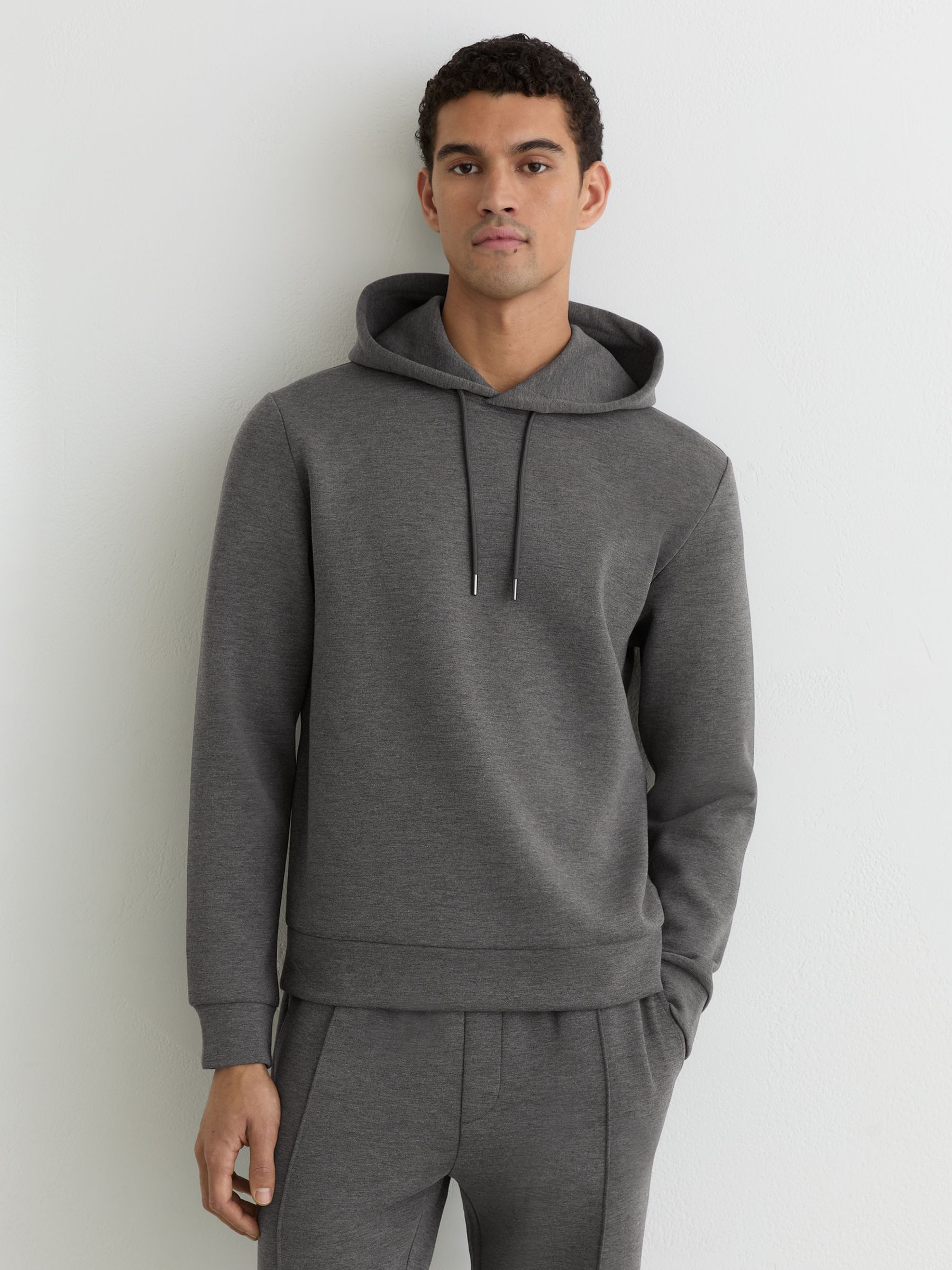 Premium Interlock-Jersey Hoodie in Charcoal Melange - Image 1 of 6