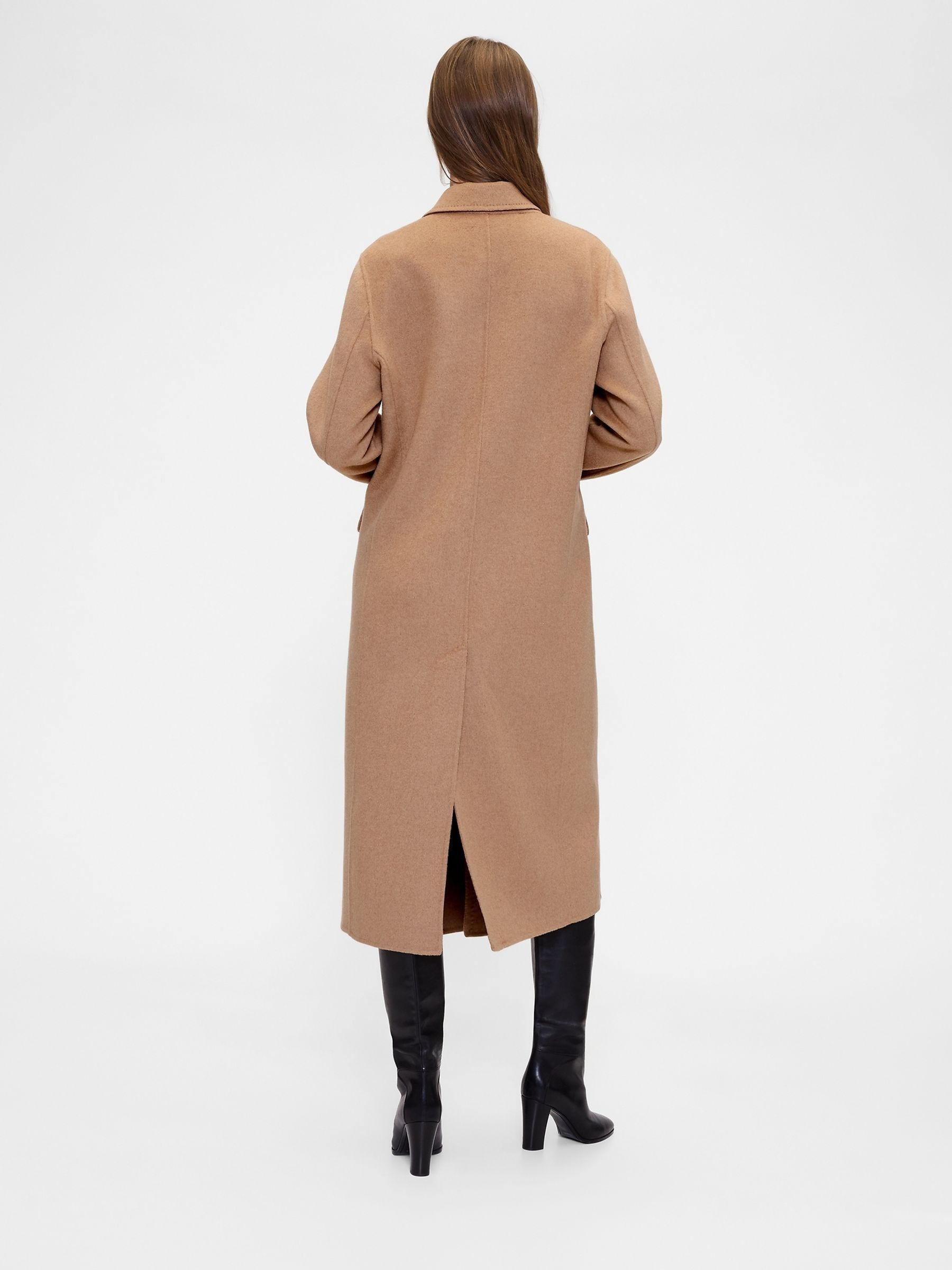 GapStudio Brown Wool-Blend Double-Breasted Coat | Gap
