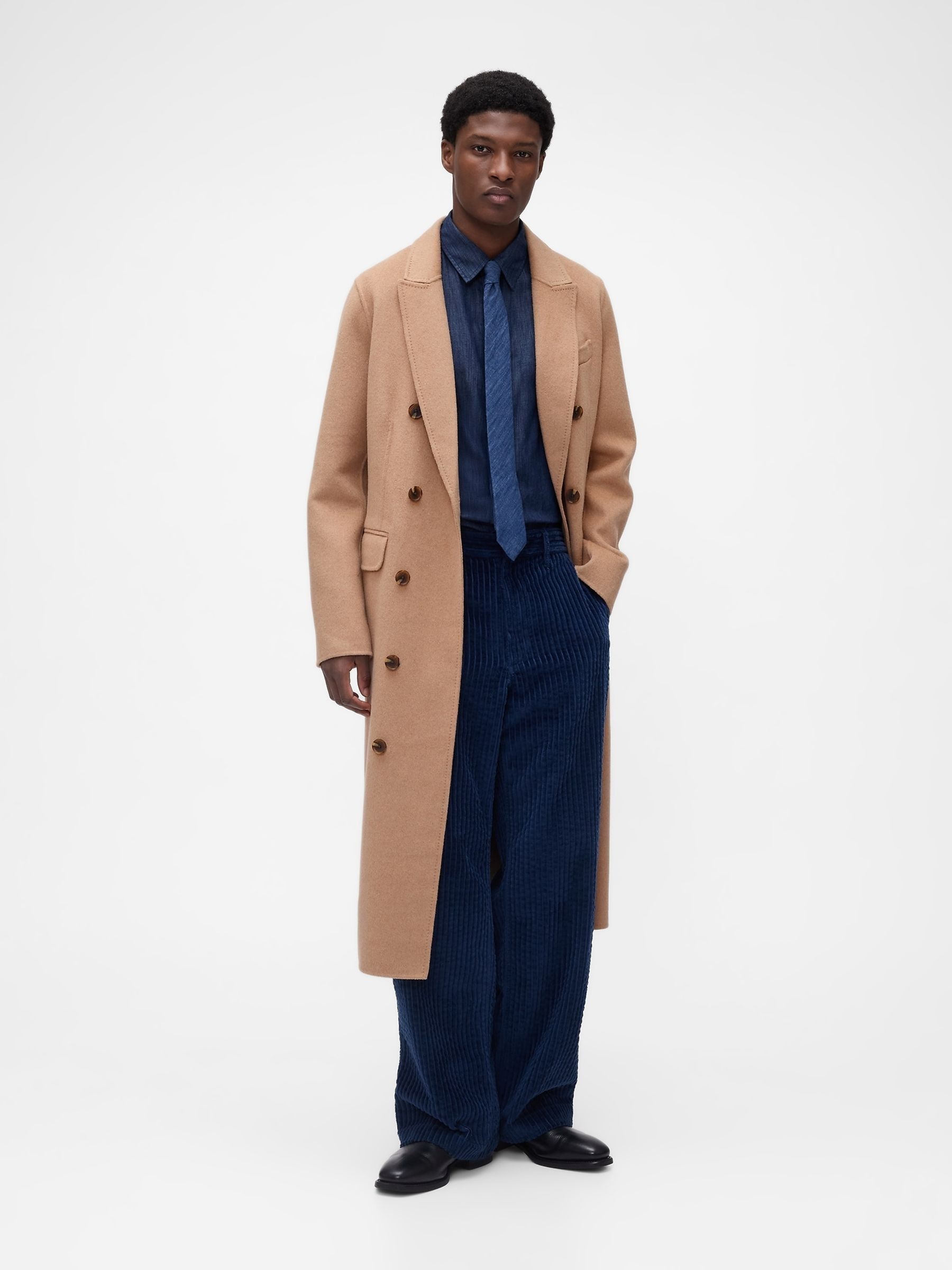 GapStudio Brown Wool-Blend Double-Breasted Coat | Gap