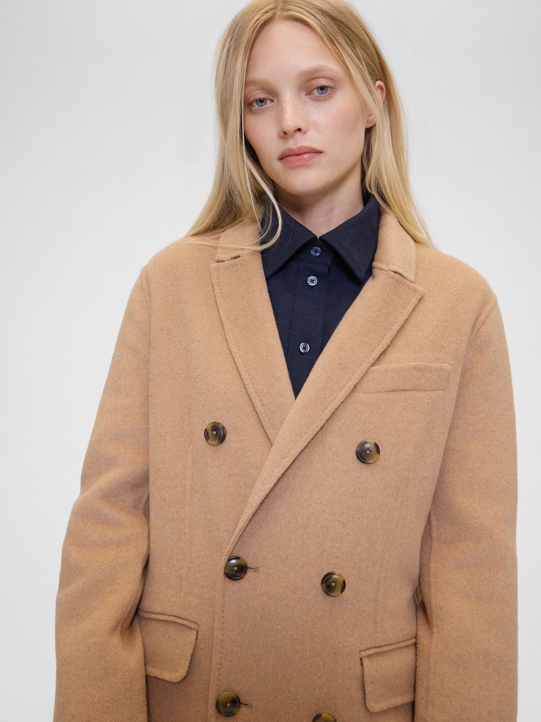 GapStudio Brown Wool-Blend Double-Breasted Coat - Image 4 of 6