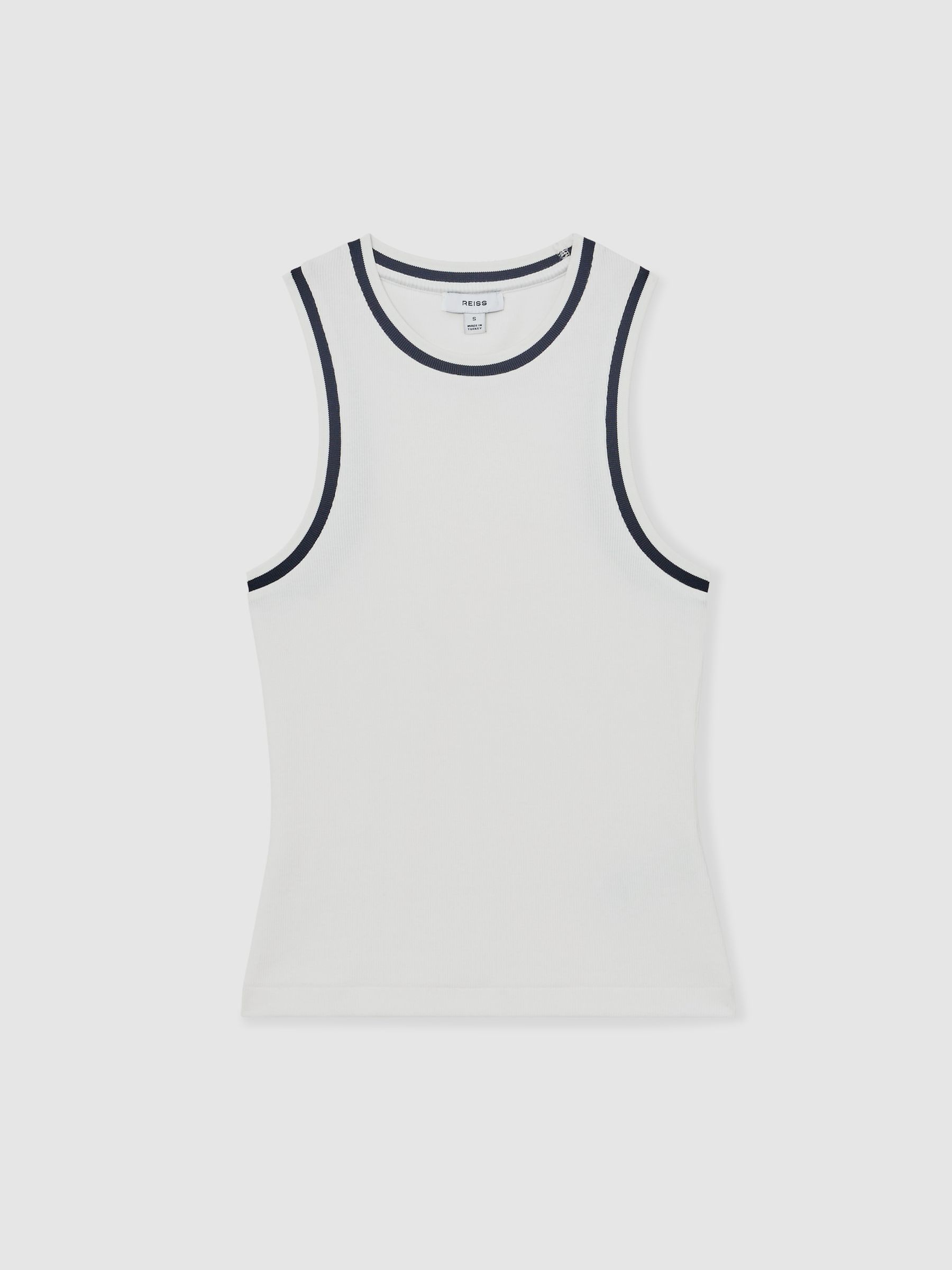 Stretch-Cotton Tipped Vest in White/Navy - Image 2 of 6