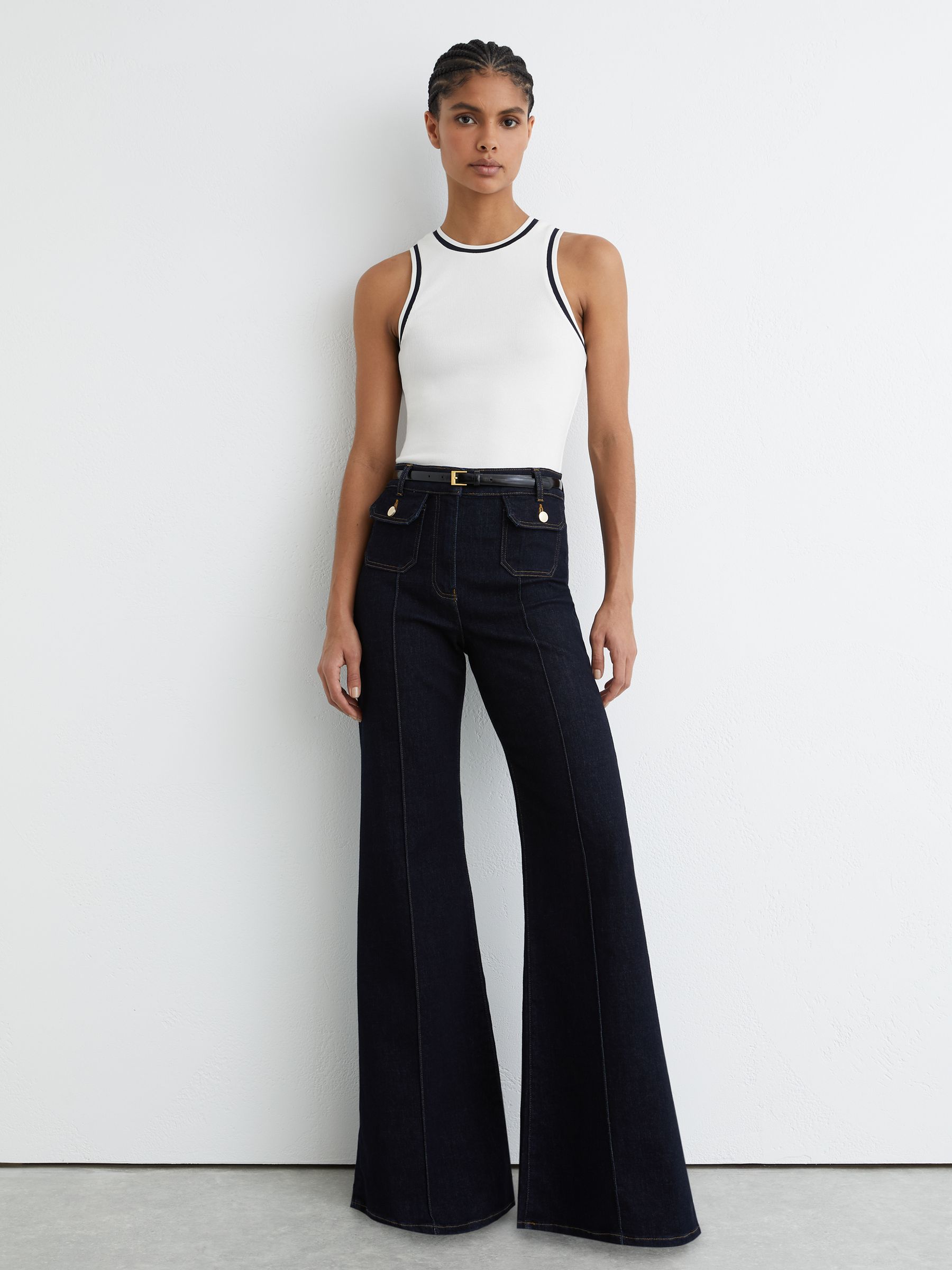 Stretch-Cotton Tipped Vest in White/Navy - Image 3 of 6