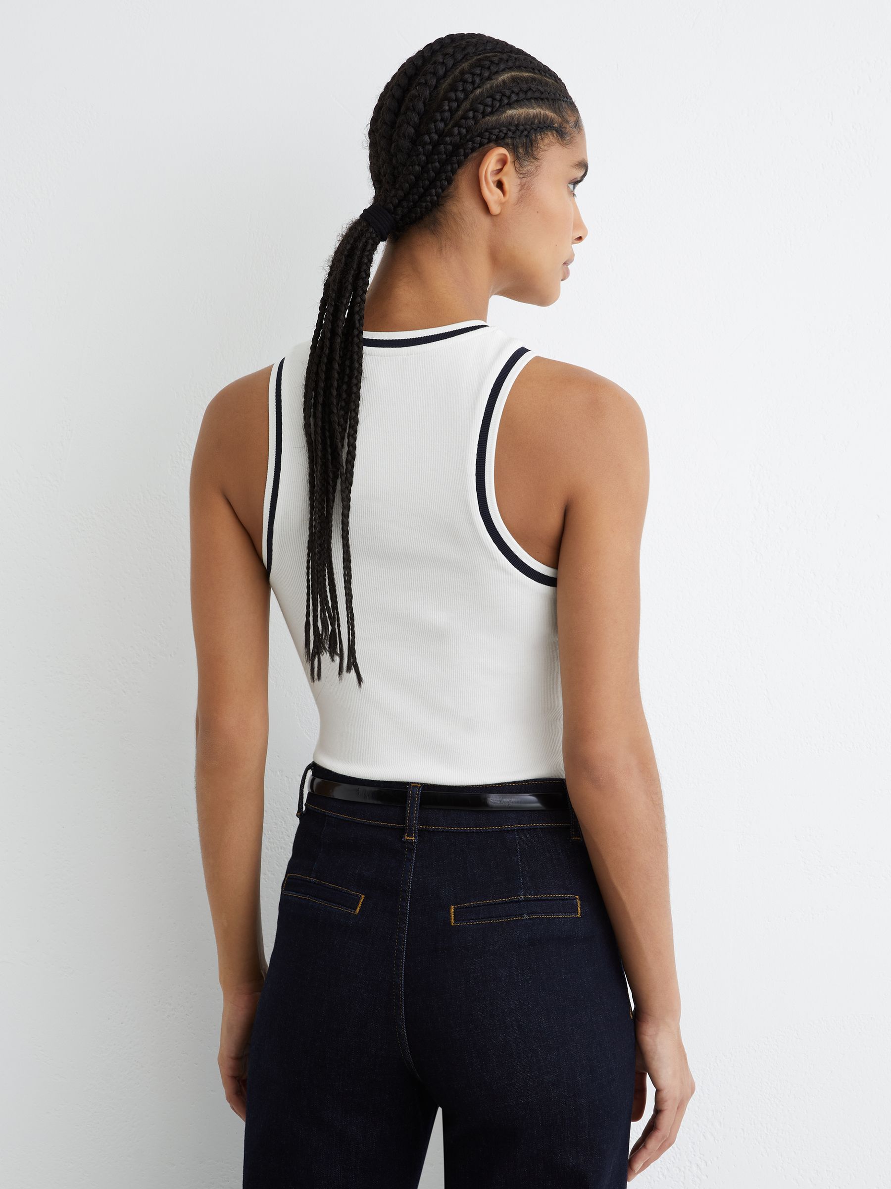 Stretch-Cotton Tipped Vest in White/Navy - Image 5 of 6