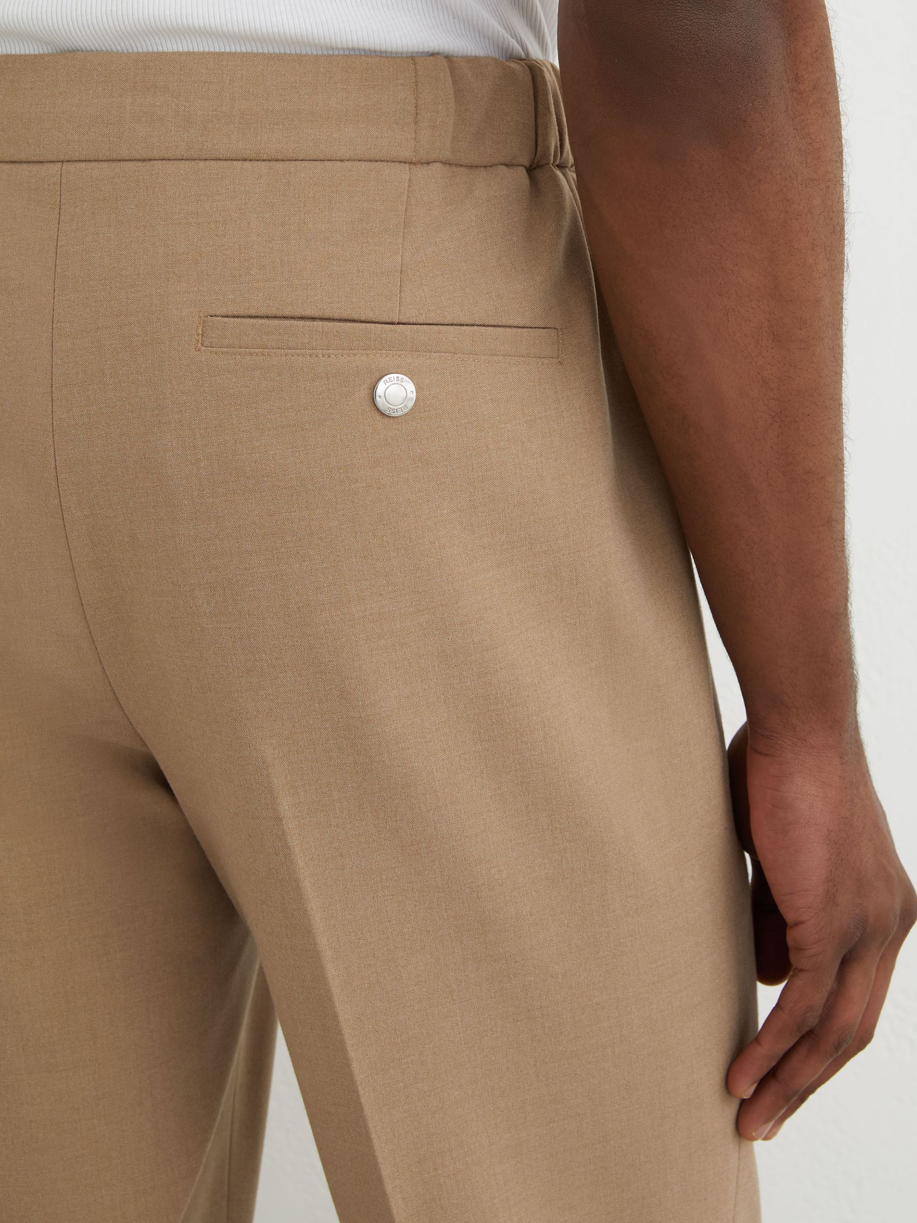Stretch Slim-Fit Drawstring Trousers in Soft Camel Brown - Image 4 of 7
