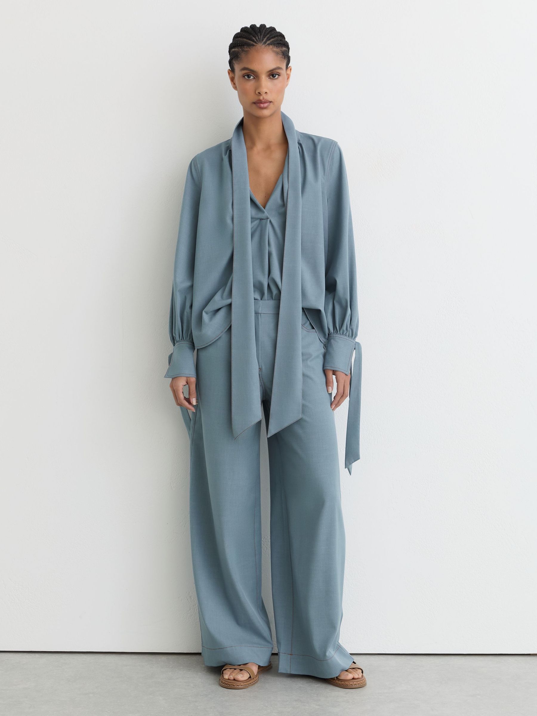 Denim-Look Wide-Leg Trousers in Light Blue - image 2