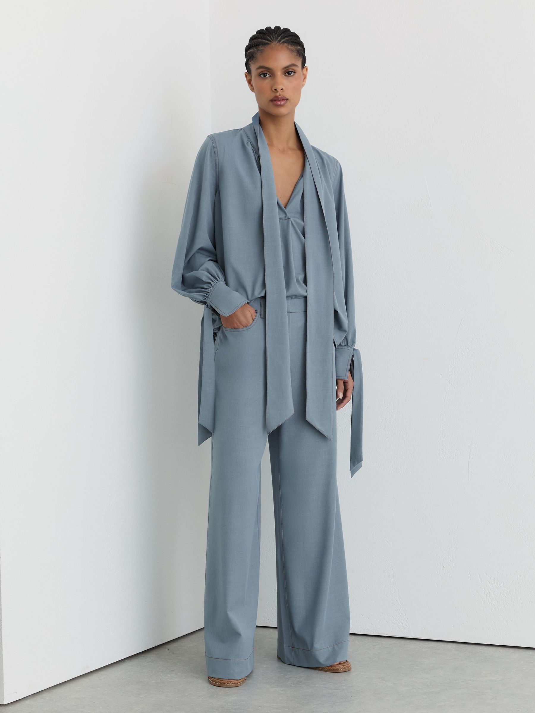 Denim-Look Wide-Leg Trousers in Light Blue - Billede 6 af 7