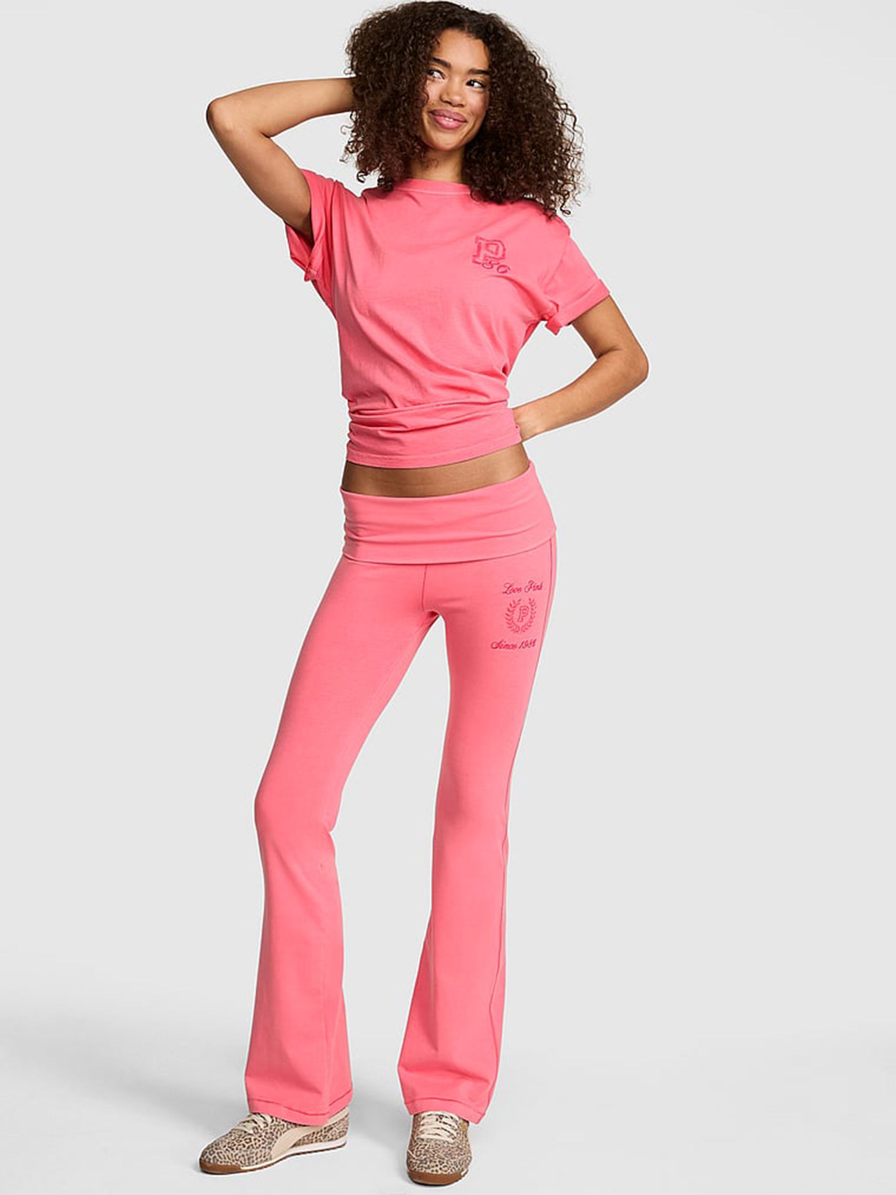 Vivid Pink Foldover Leggings - Image 1 of 2 Vivid Pink Foldover Leggings - Image 1 of 2