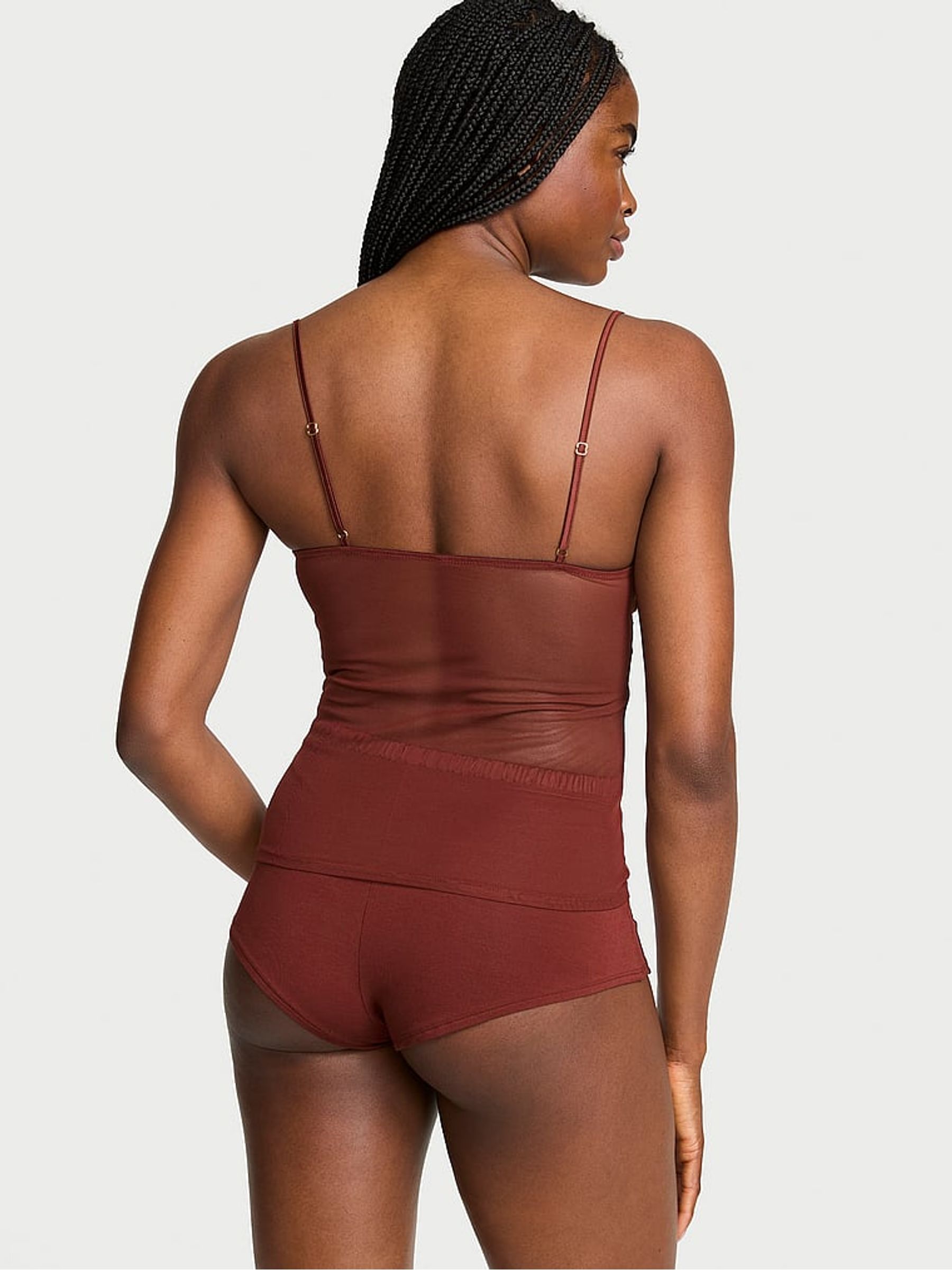 Dark Chili Brown Sheer Modal Mesh Cami Set - Image 2 of 2 Dark Chili Brown Sheer Modal Mesh Cami Set - Image 2 of 2