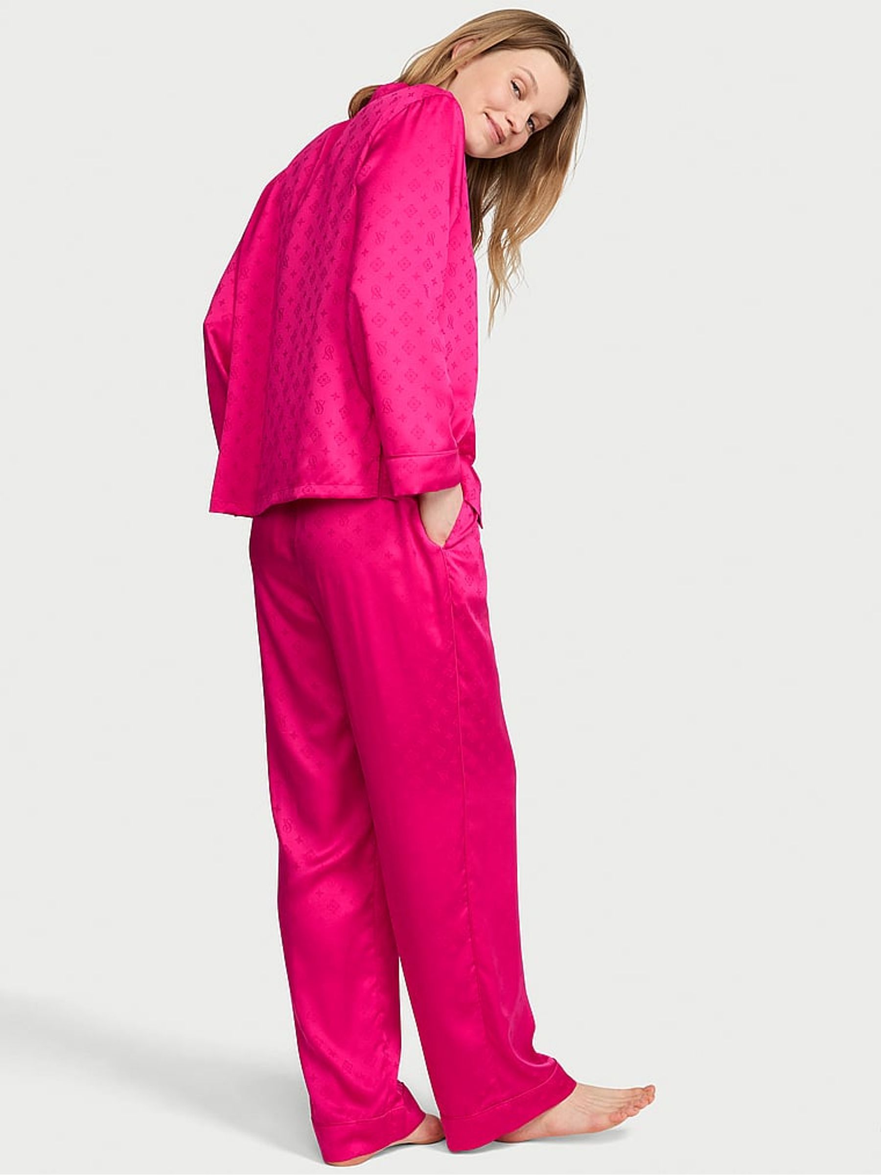 Pop Pink Satin Long Pyjamas Set - Image 2 of 2