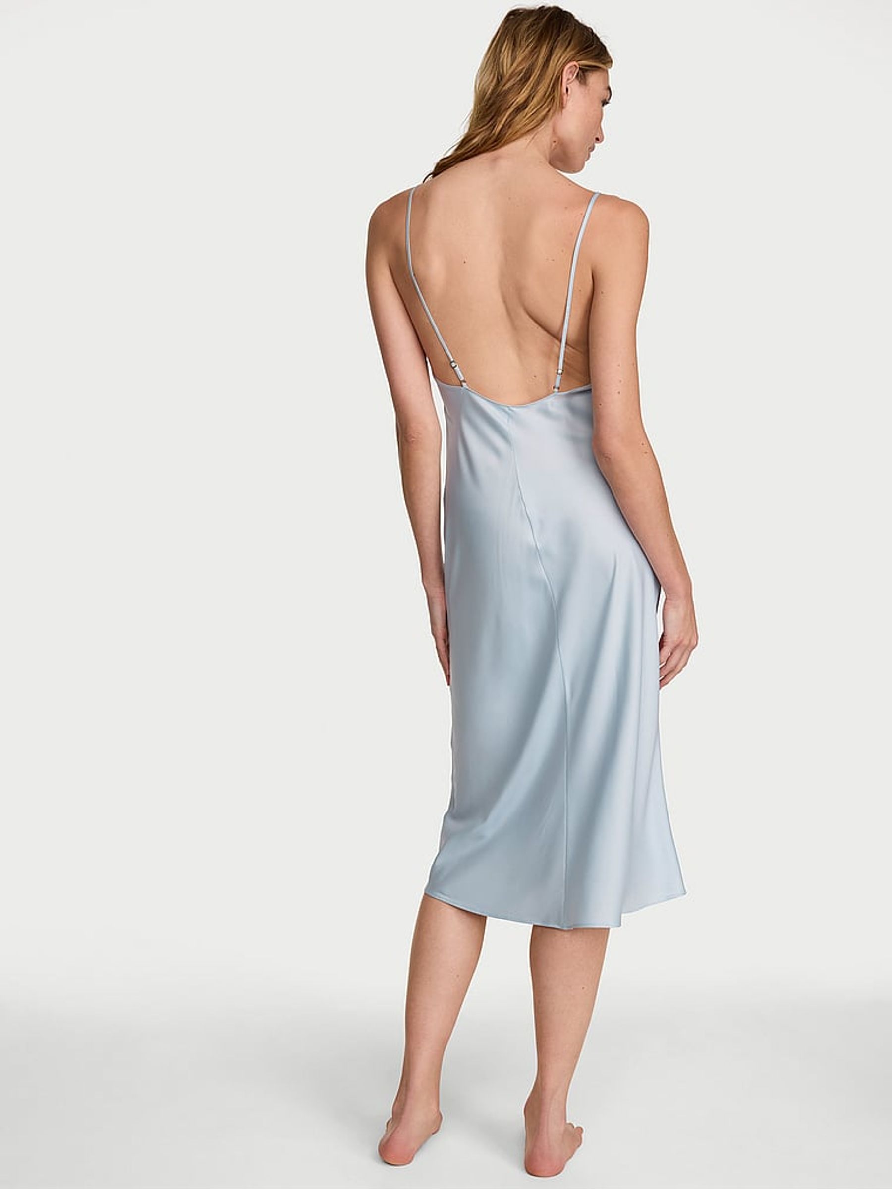 Linen Blue Satin Midi Slip Dress - Image 2 of 2