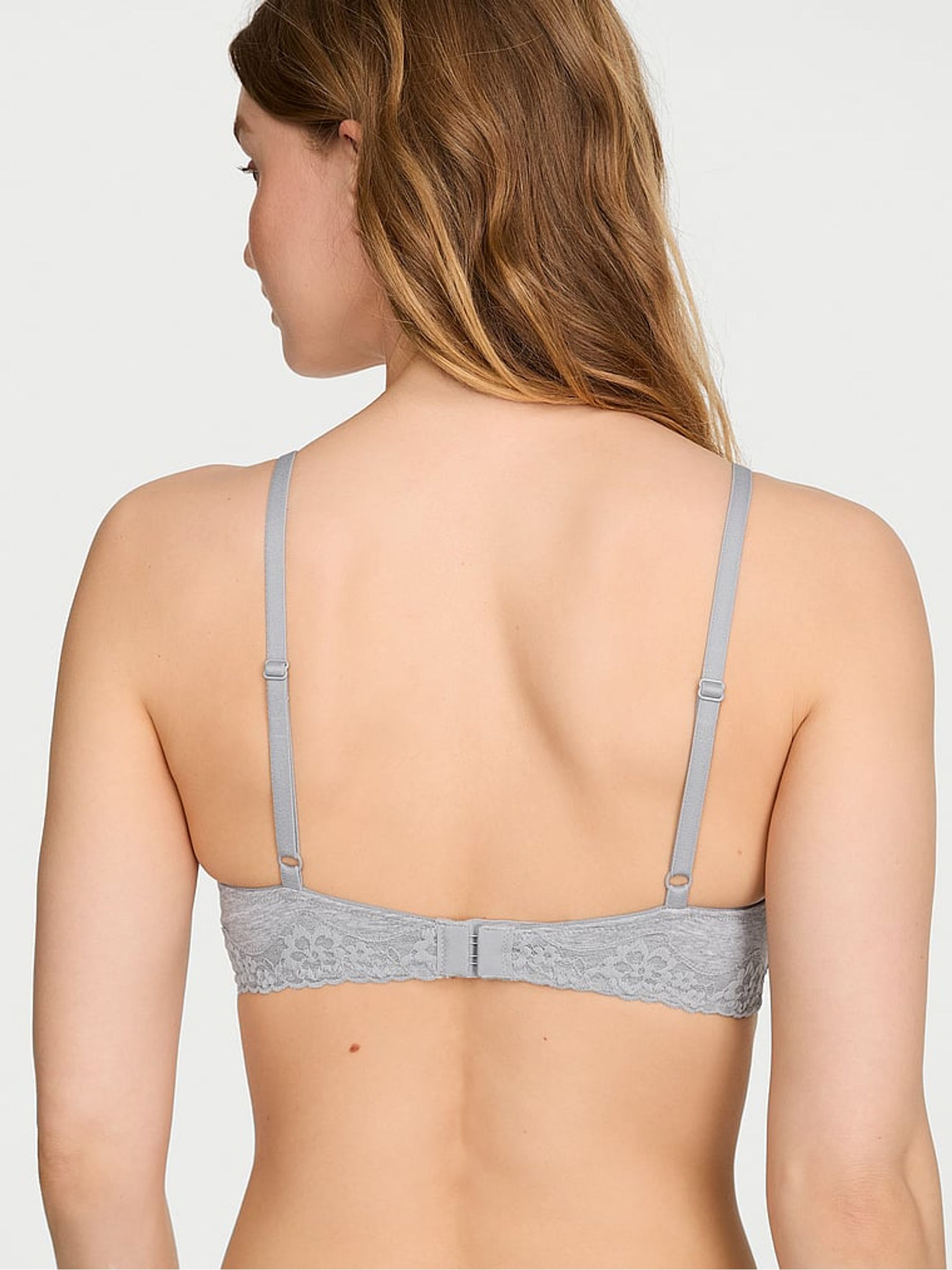 Medium Heather Grey Lightly Lined Non Wired Cotton Lace Trim Bra - Image 3 of 3