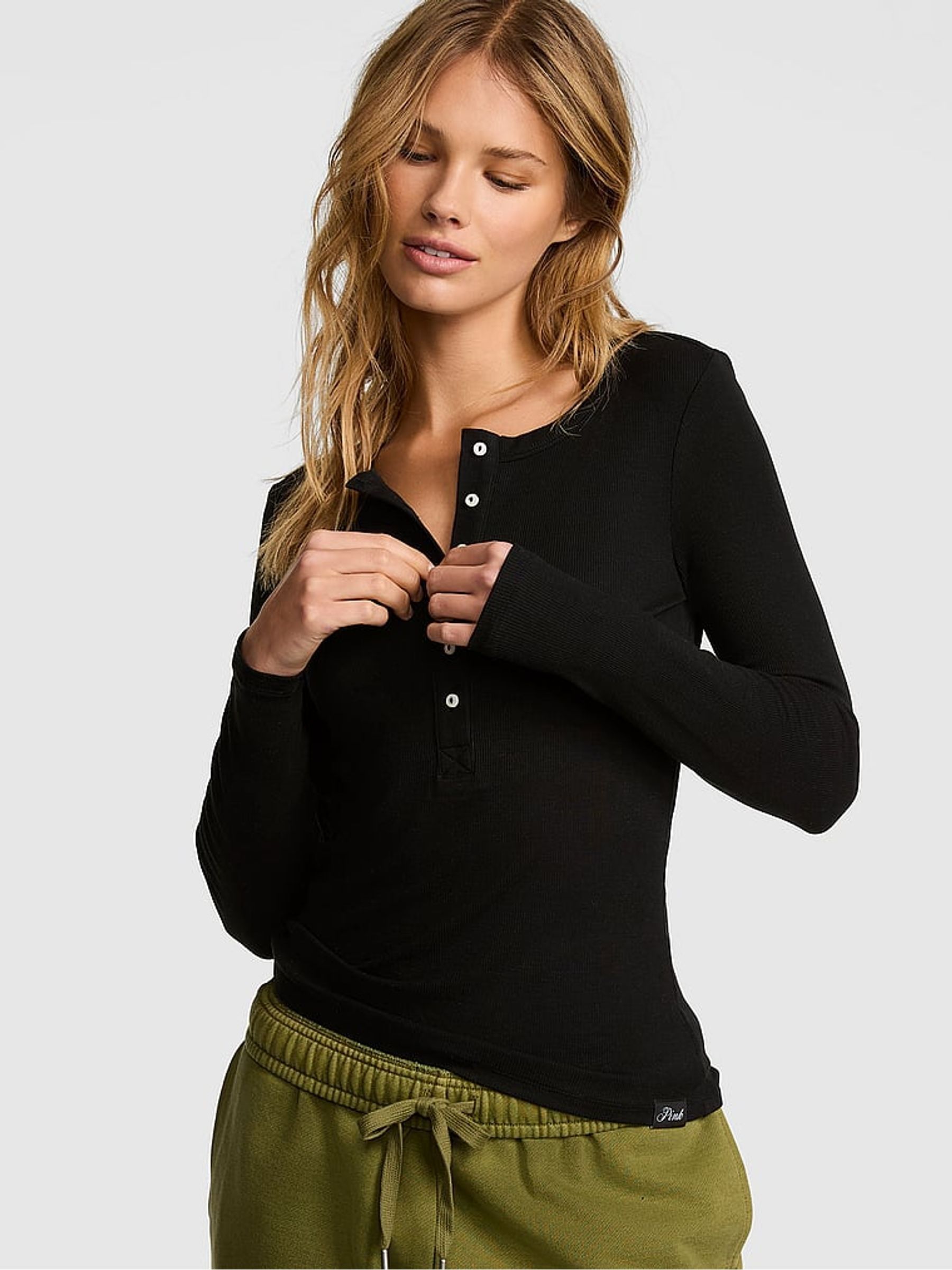 Black Ribbed Long Sleeve T-Shirt - Image 1 of 2
