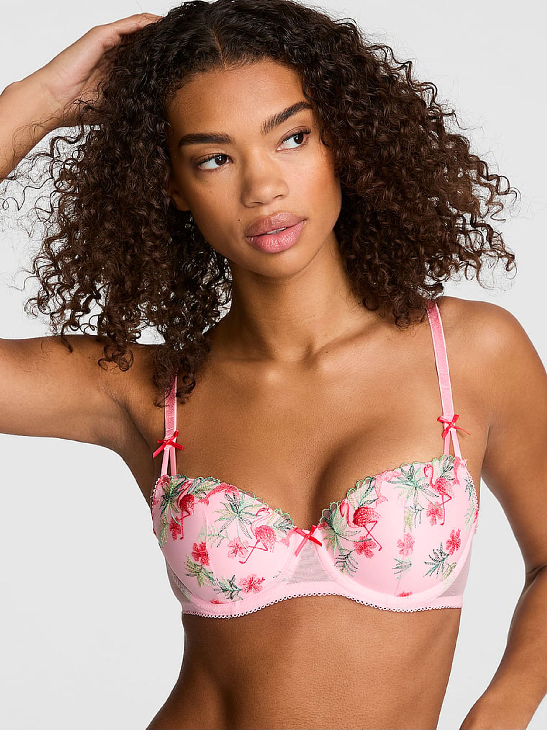 Pink Lightly Lined Flamingo Embroidery Bra - Image 2 of 4