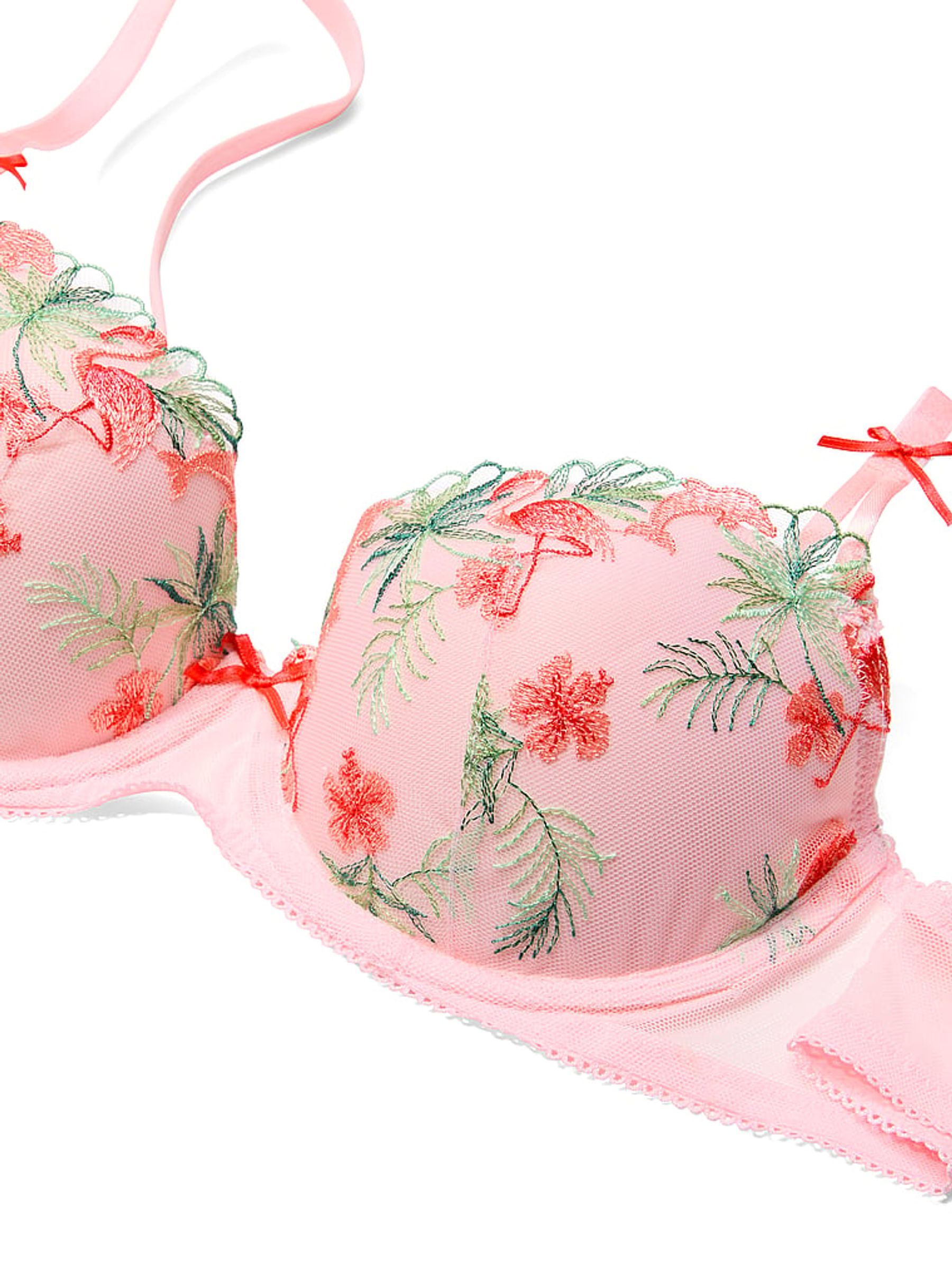 Pink Lightly Lined Flamingo Embroidery Bra - Image 4 of 4