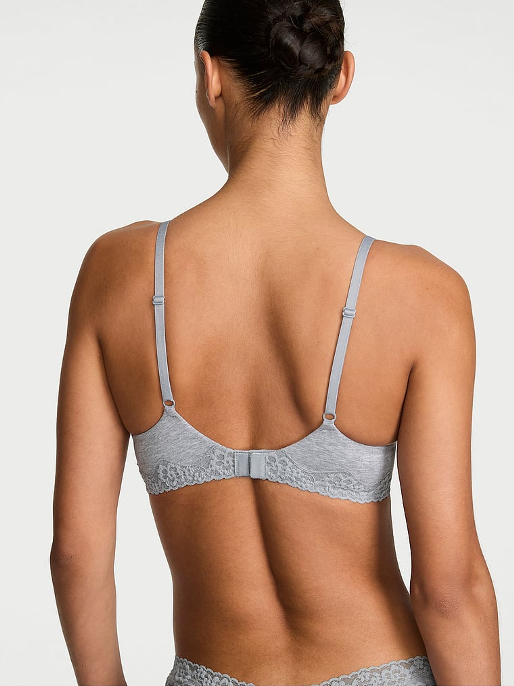 Medium Heather Grey Lightly Lined Balcony Cotton Lace Trim Bra - Image 2 of 2