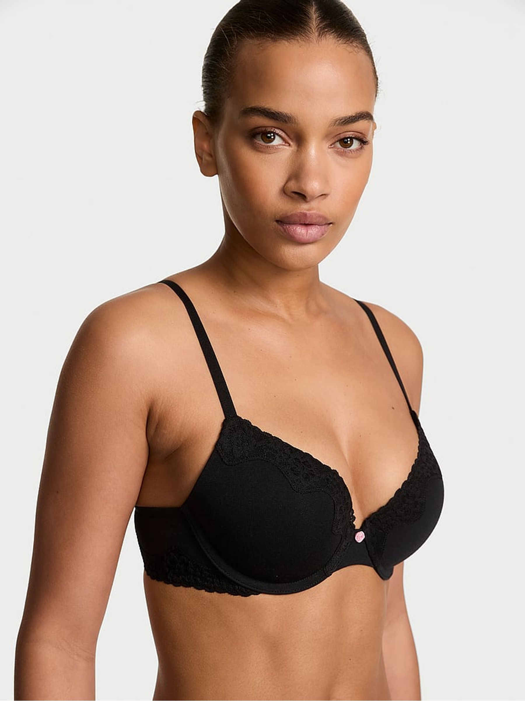Black Full Cup Push Up Cotton Lace Trim Bra - Image 1 of 2