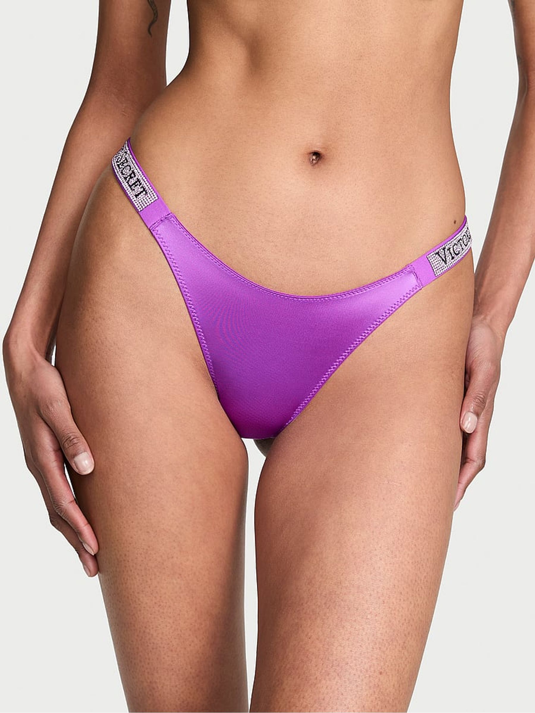 Gum Drop Purple Thong Shine Strap Knickers - Image 1 of 2 Gum Drop Purple Thong Shine Strap Knickers - Image 1 of 2