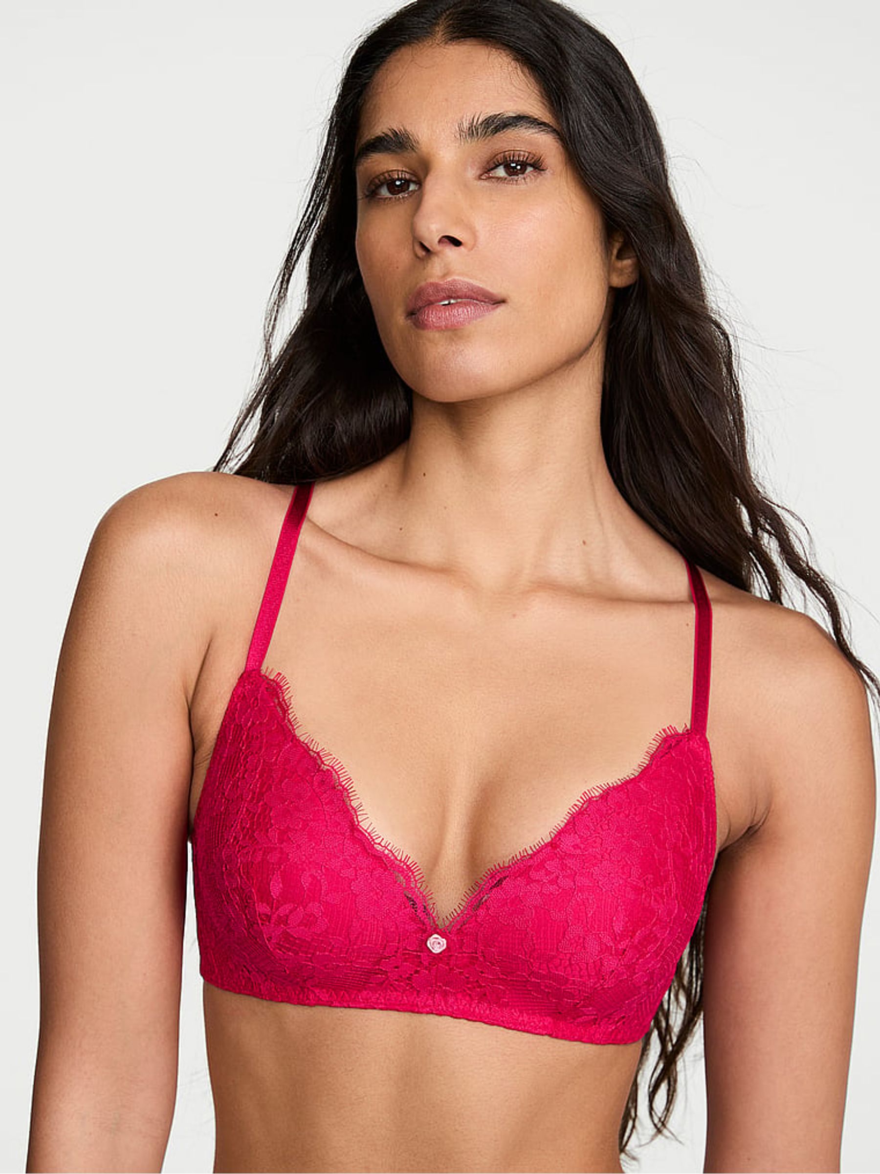 Vibrant Fuchsia Pink Non Wired Push Up Lace Bra - Image 1 of 2