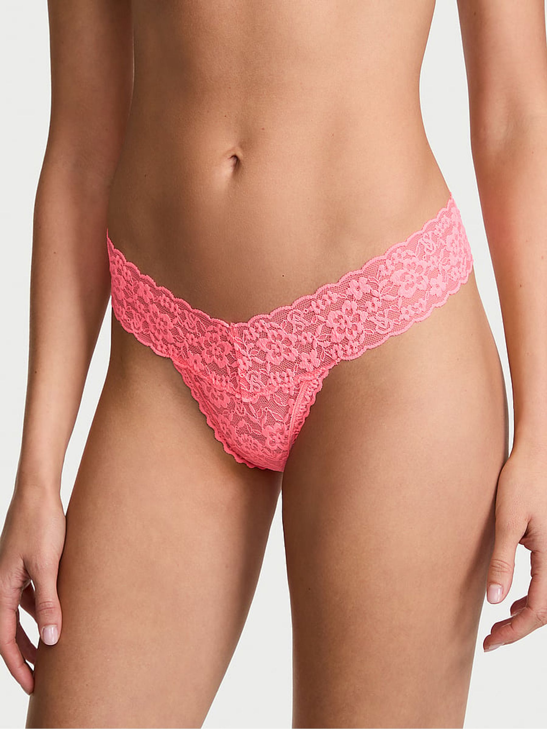 Pink Highlighter Thong Lace Strappy Back Knickers - Image 1 of 2