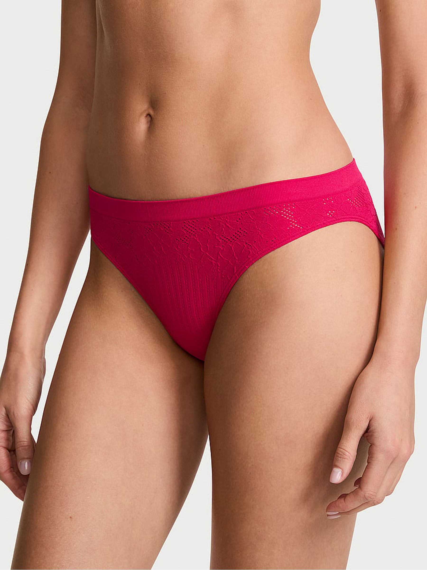 Vibrant Fuchsia Pink Bikini Floral Ribbed Knickers - Image 1 of 2