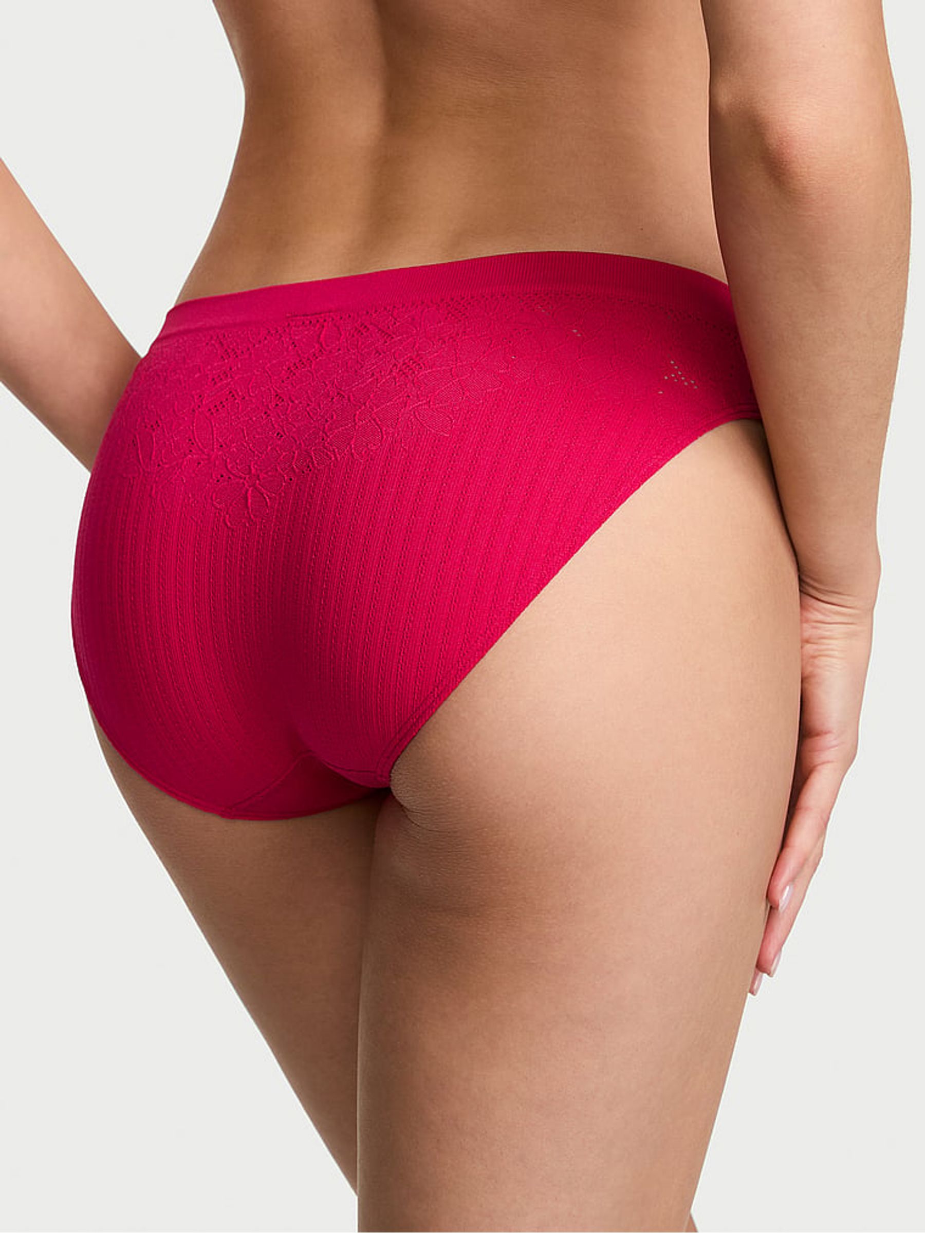 Vibrant Fuchsia Pink Bikini Floral Ribbed Knickers - Image 2 of 2