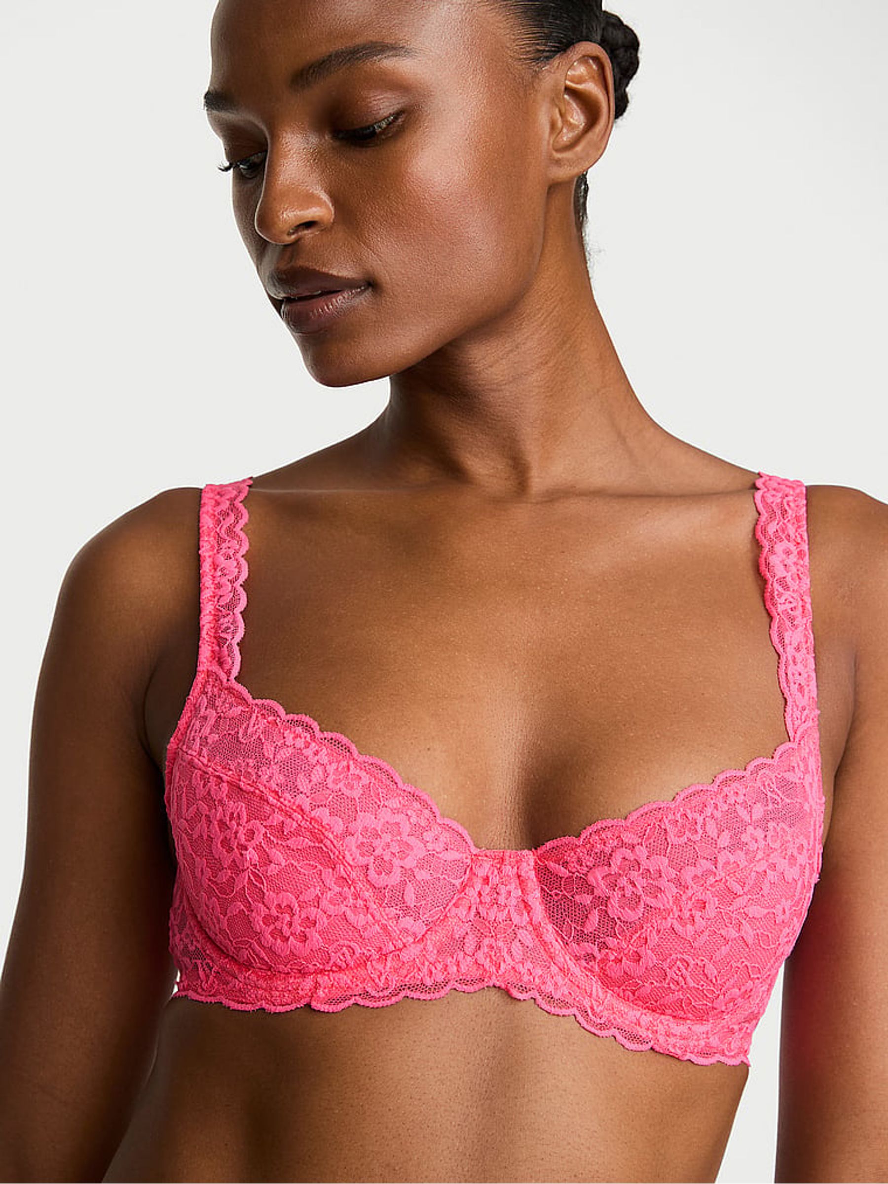 Bombshell Pink Unlined Balcony Lace Bra - Image 1 of 2