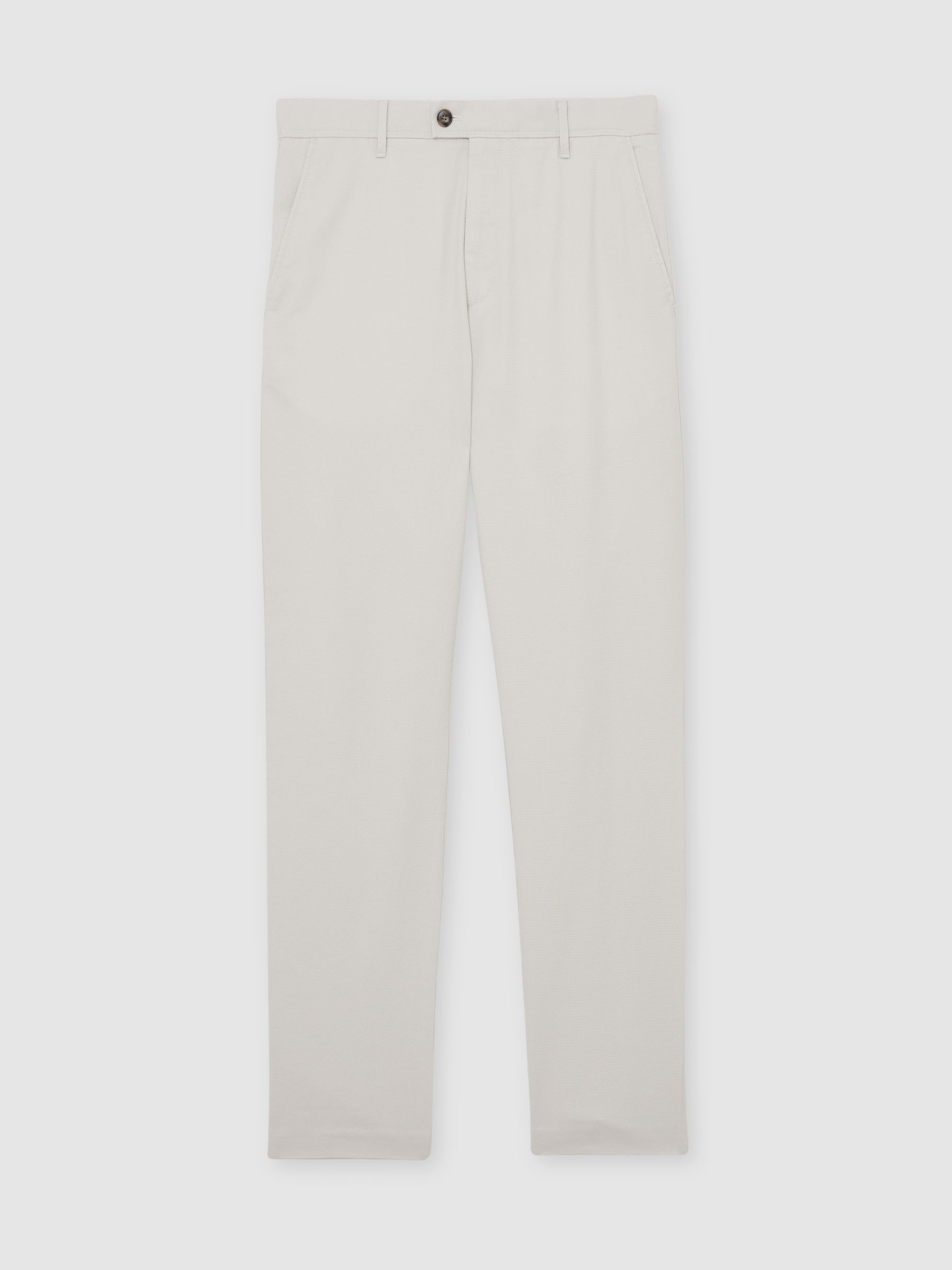 Cotton Pique Chino Trousers in Off White