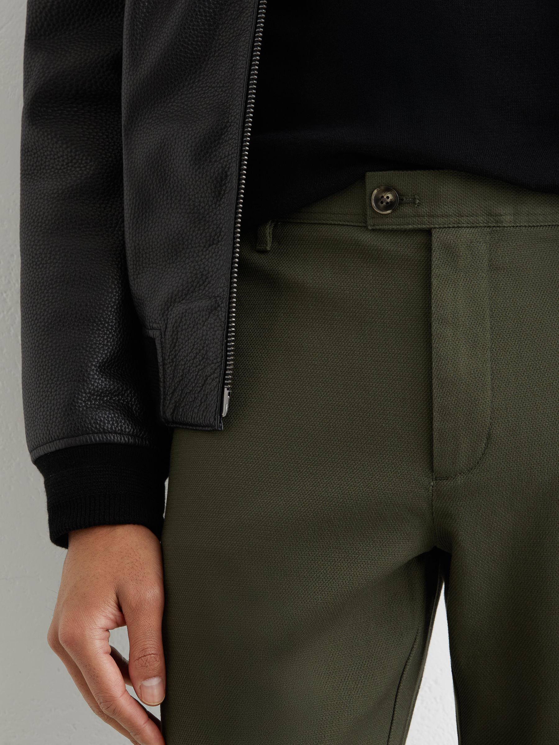 Cotton Pique Chino Trousers in Khaki Green - image 4