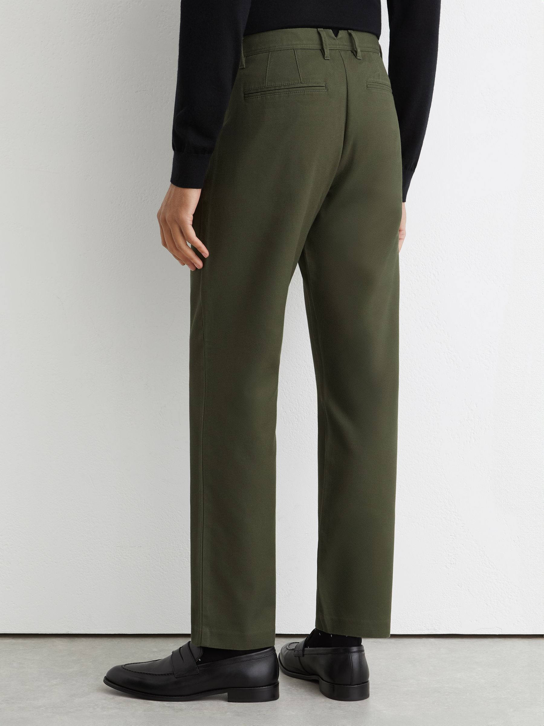 Cotton Pique Chino Trousers in Khaki Green - Image 6 of 7