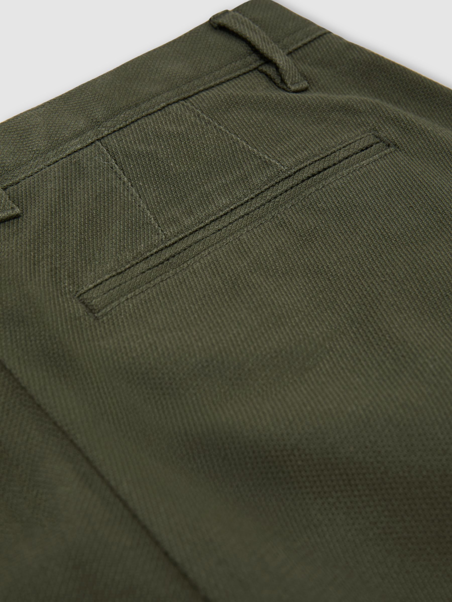 Cotton Pique Chino Trousers in Khaki Green - Image 7 of 7