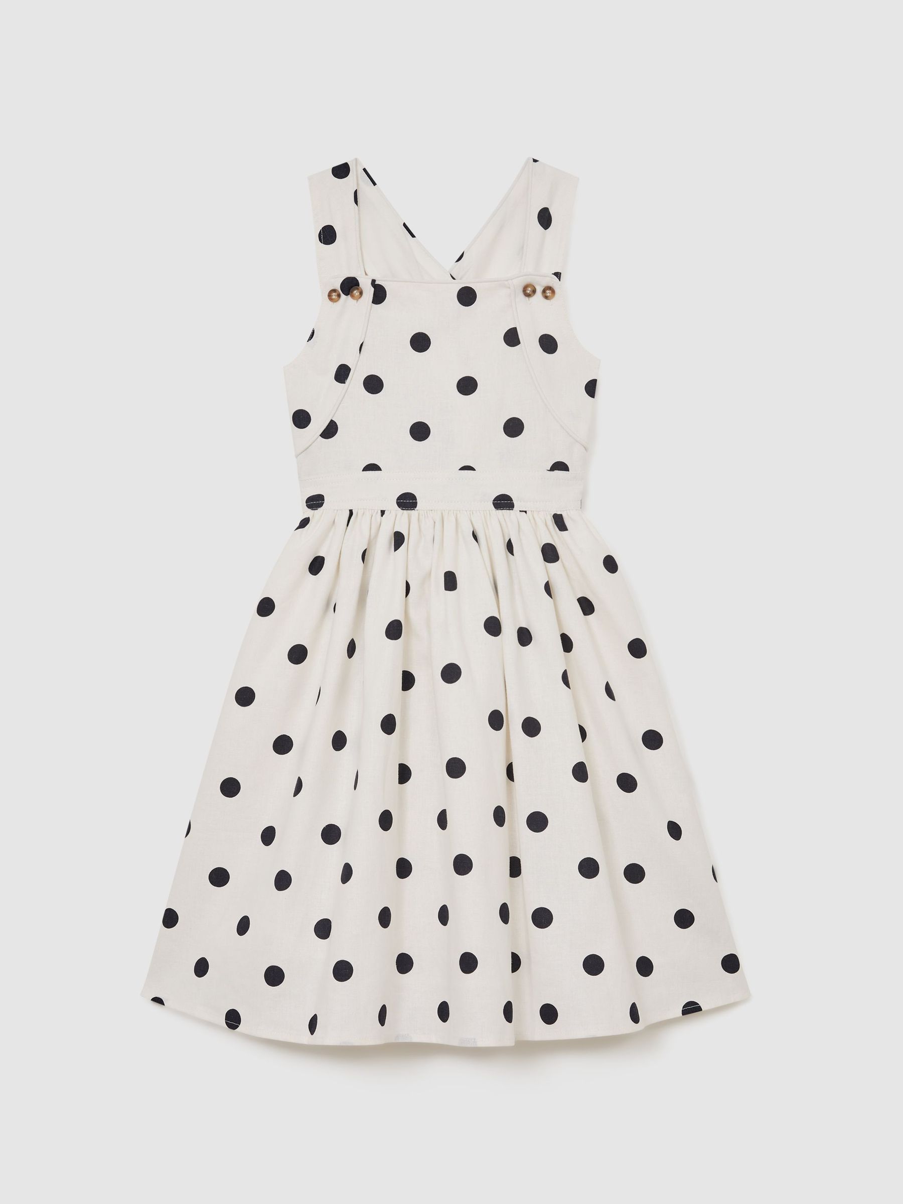 Reiss 3-9 yrs Linen-Blend Polka-Dot Midi Dress in Ivory Spot | REISS