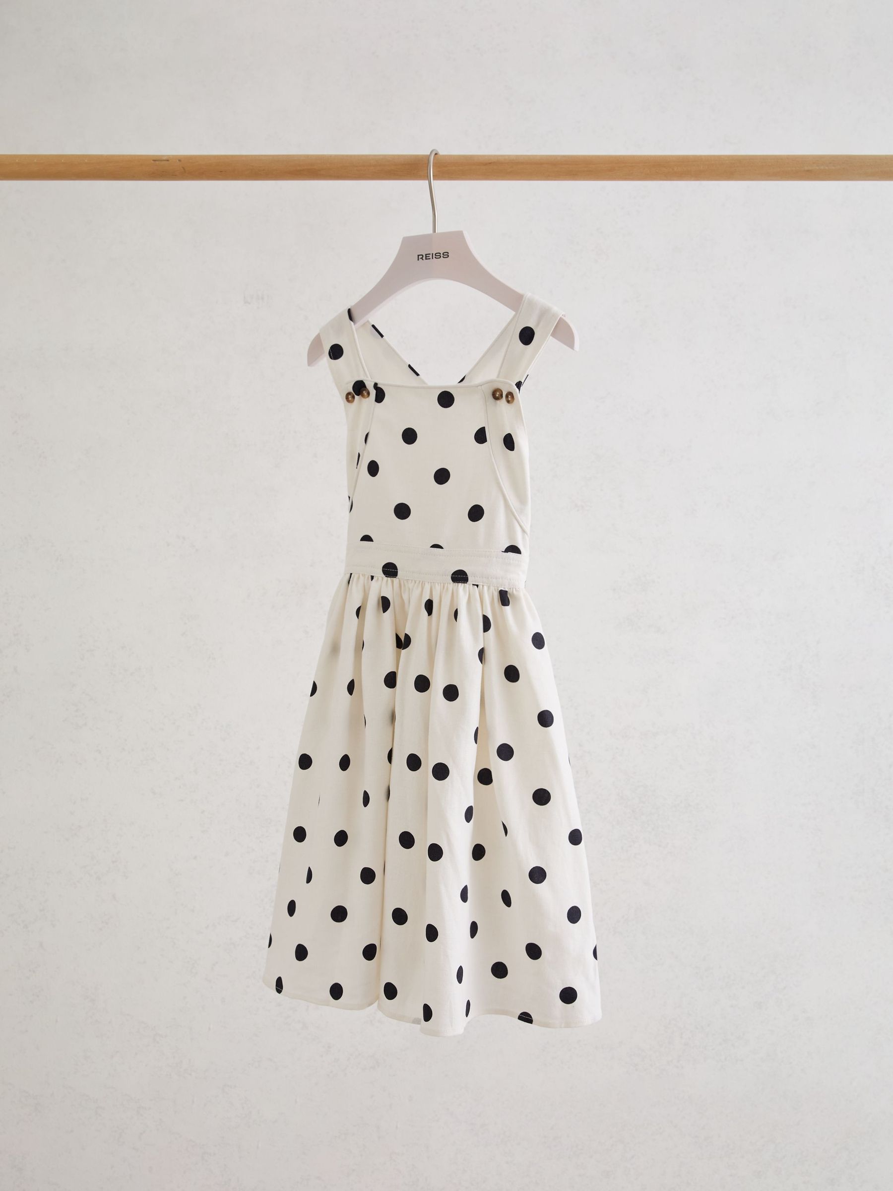 Reiss 9-13 yrs Linen-Blend Polka-Dot Midi Dress in Ivory Spot - REISS