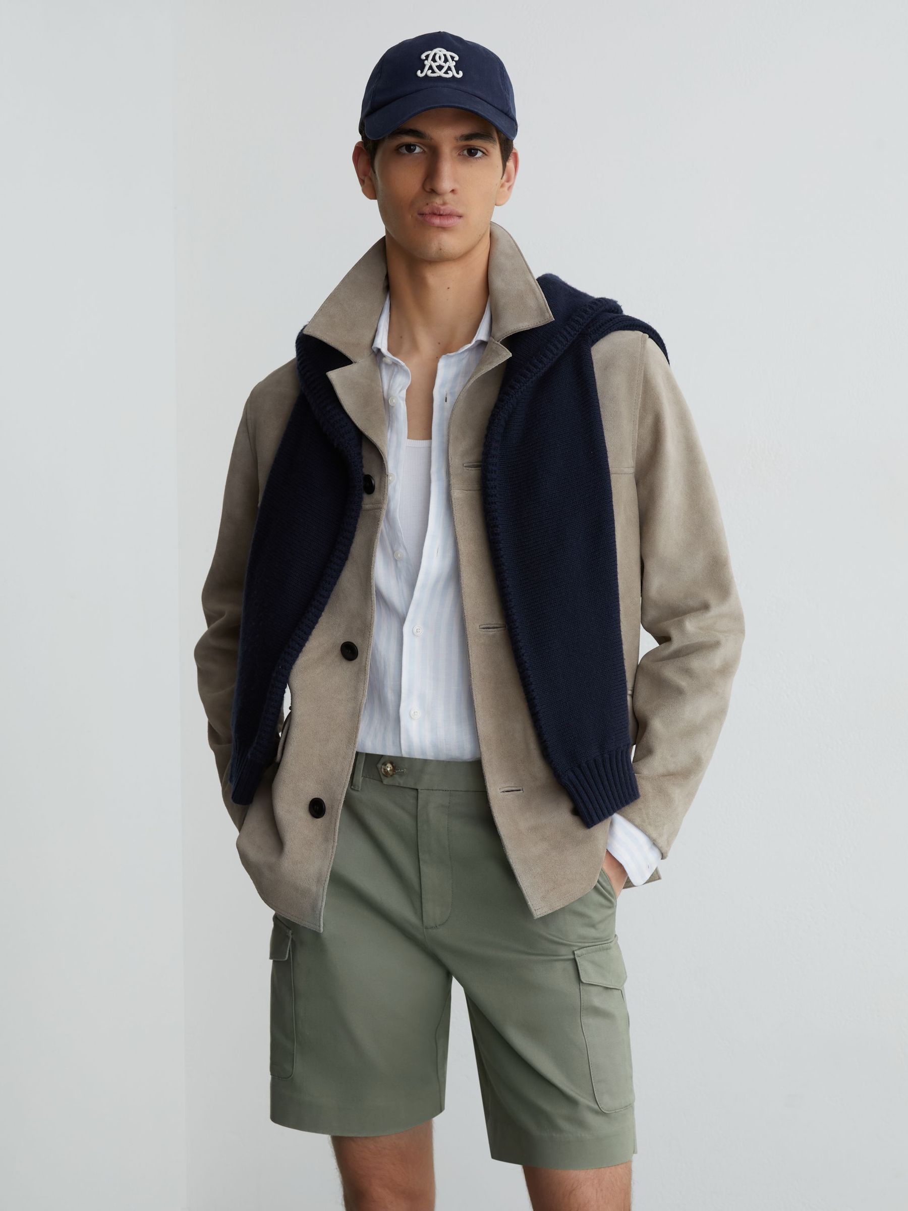 Cotton Cargo Chino Shorts with Stretch in Sage Green - image 3