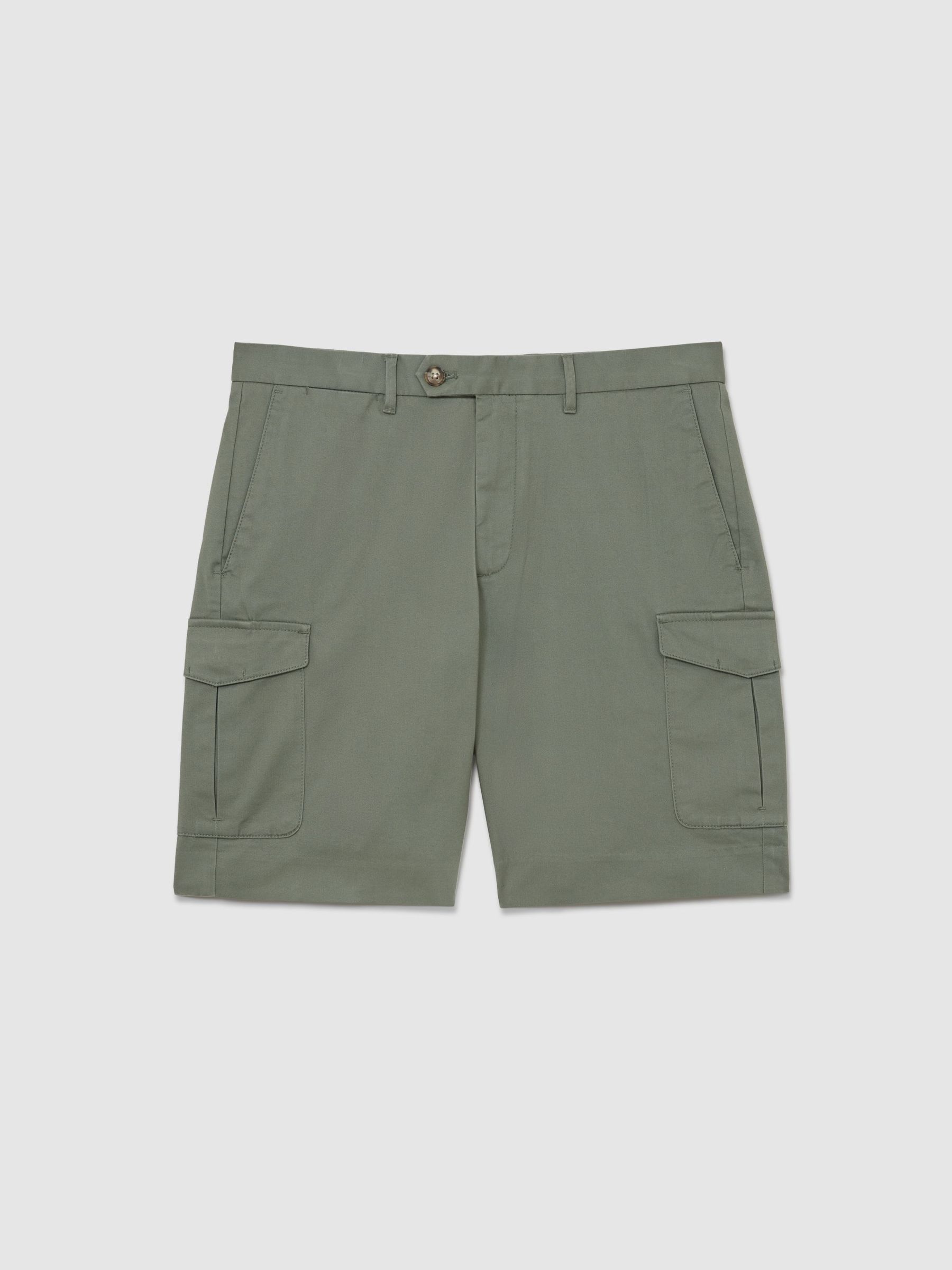 Cotton Cargo Chino Shorts with Stretch in Sage Green - image 1
