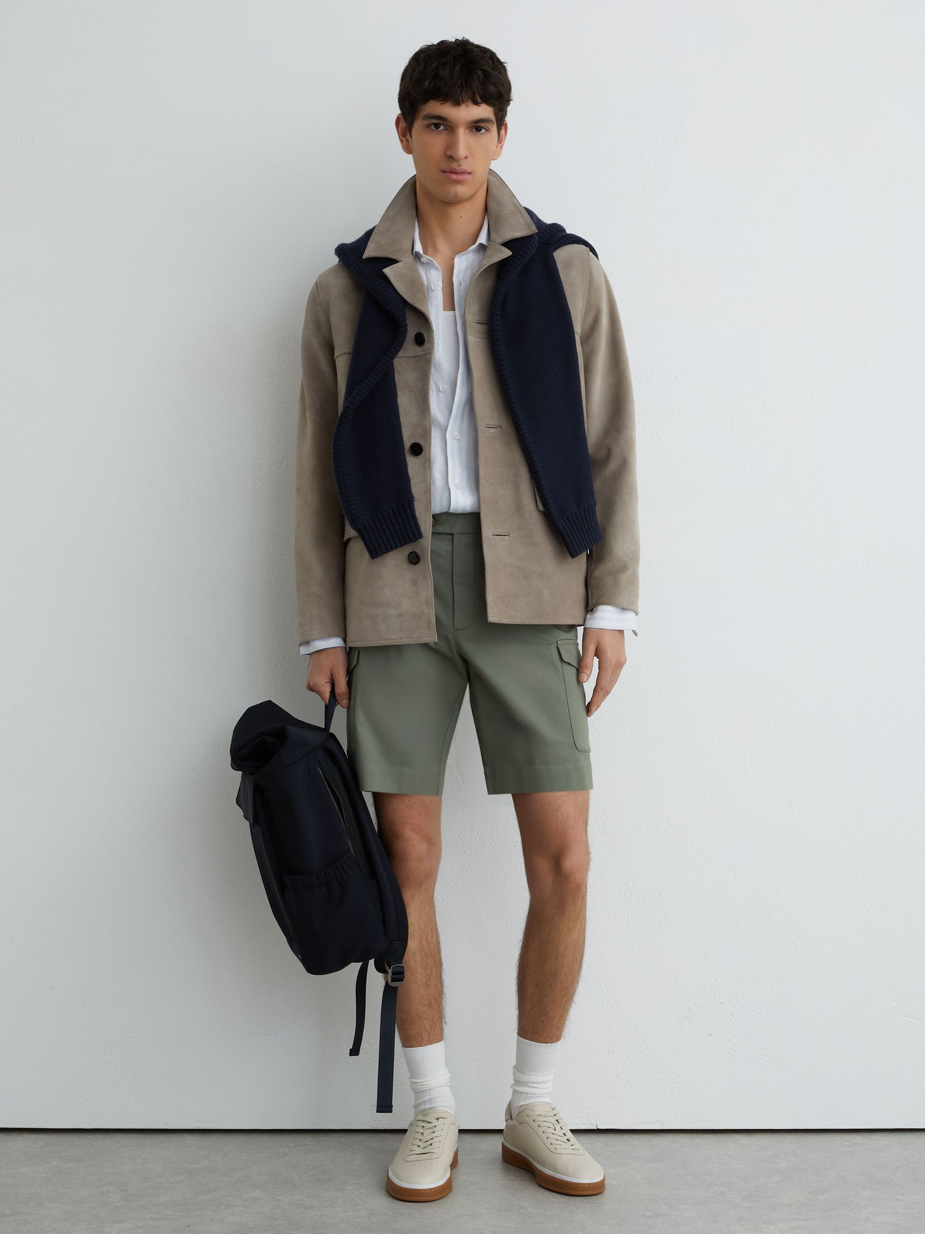Cotton Cargo Chino Shorts with Stretch in Sage Green - image 5